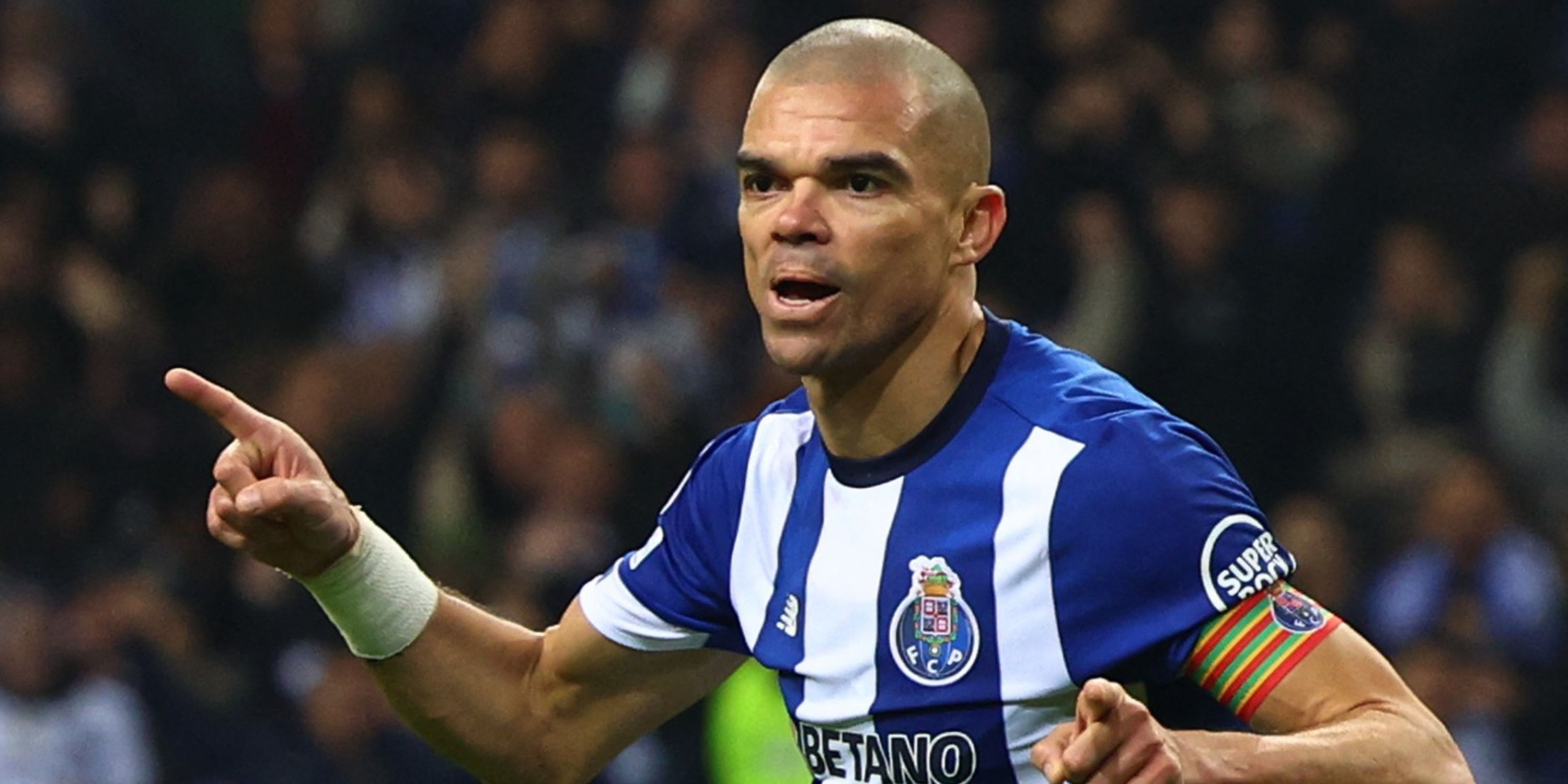 Pepe celebrates scoring for Porto. 