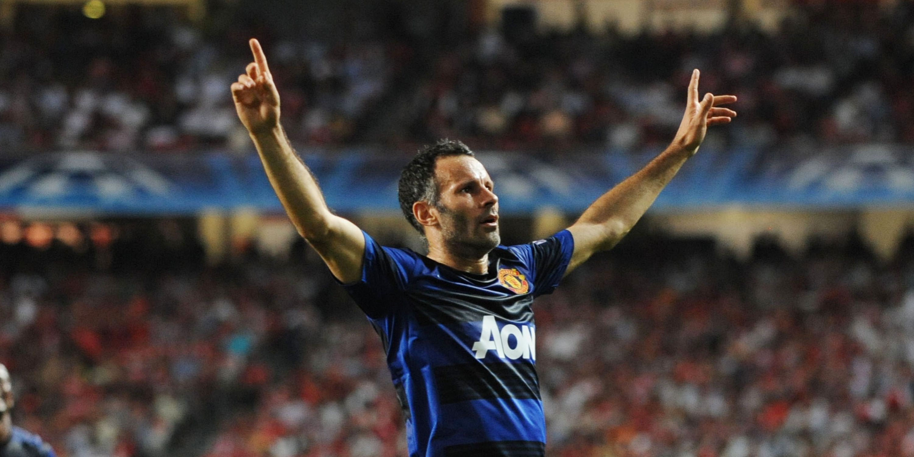 Ryan Giggs celebrates scoring for Manchester United. 