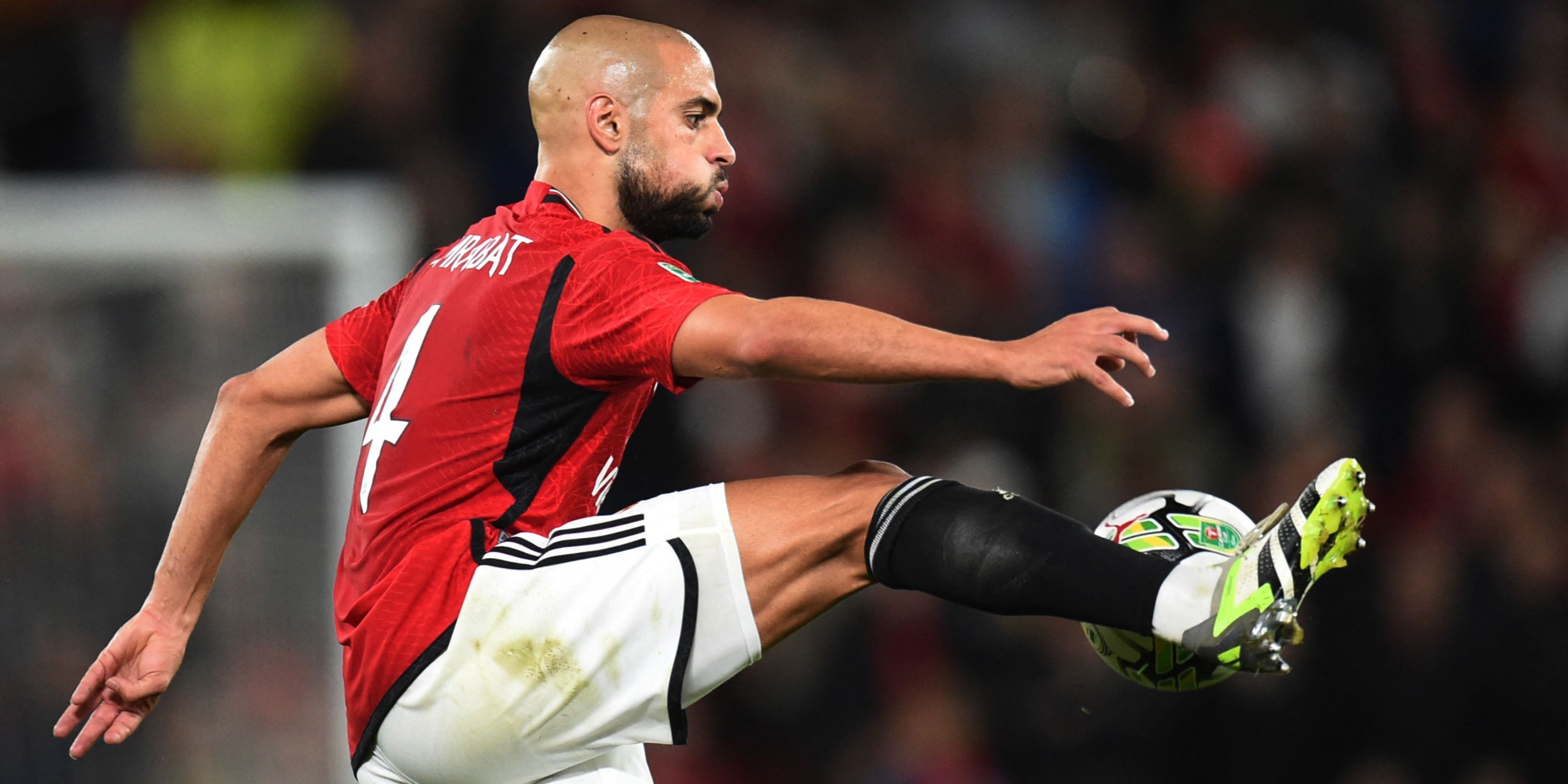 Manchester United's Sofyan Amrabat takes the ball under control. 
