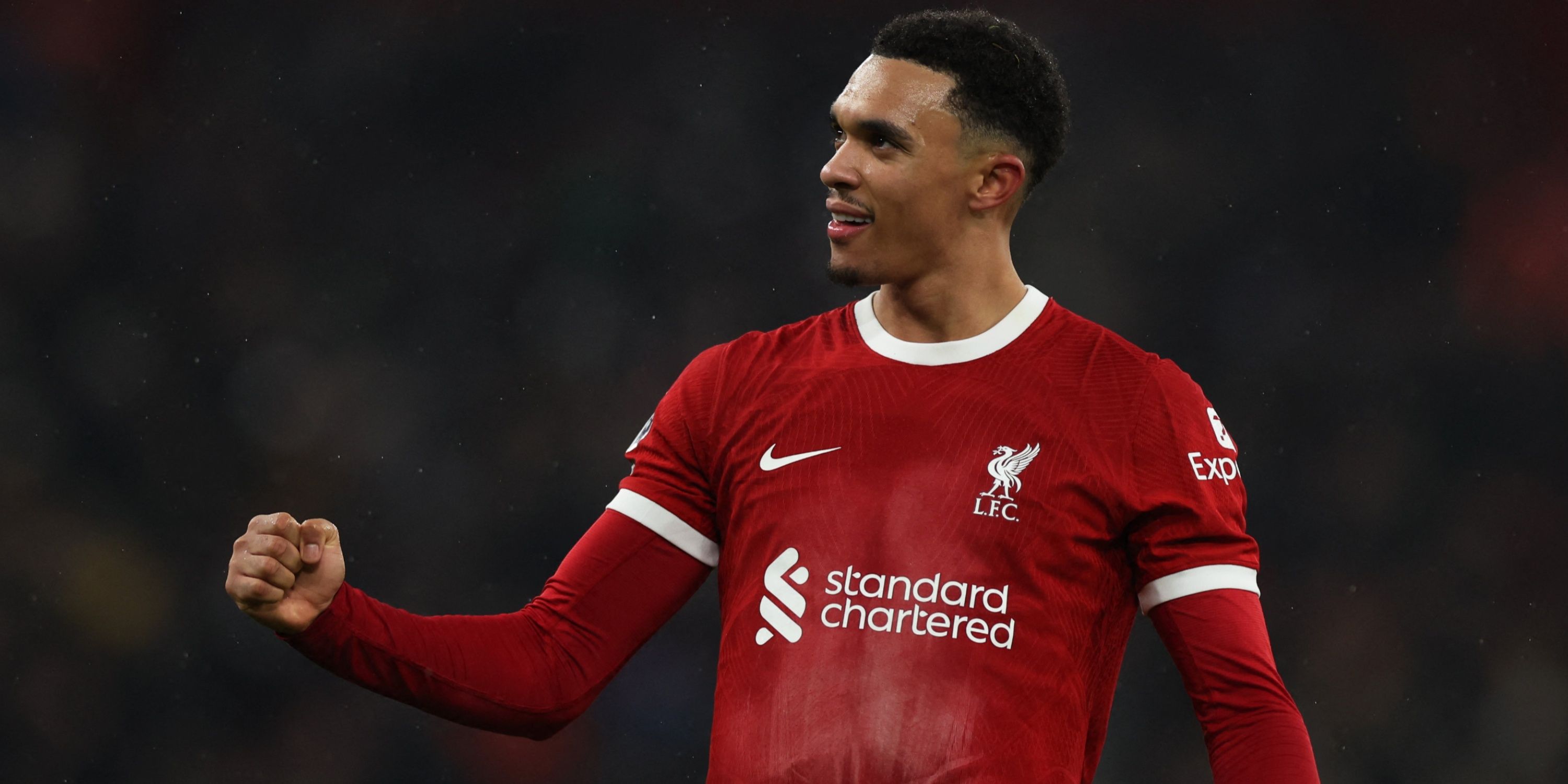Liverpool's Trent Alexander-Arnold pumps his fist in celebration. 