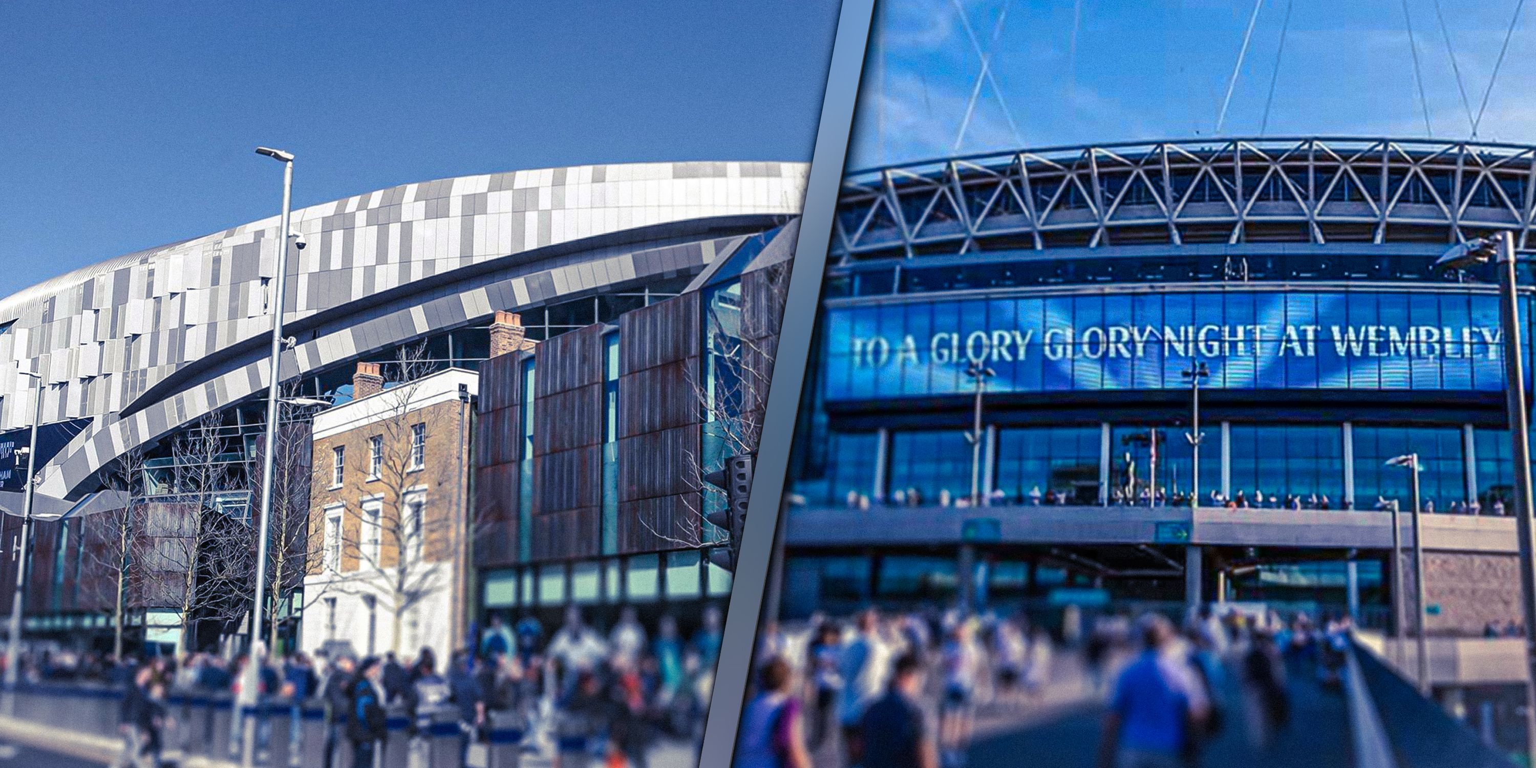 Backdrop of the Tottenham Hotspur Stadium and Wembley Stadium.