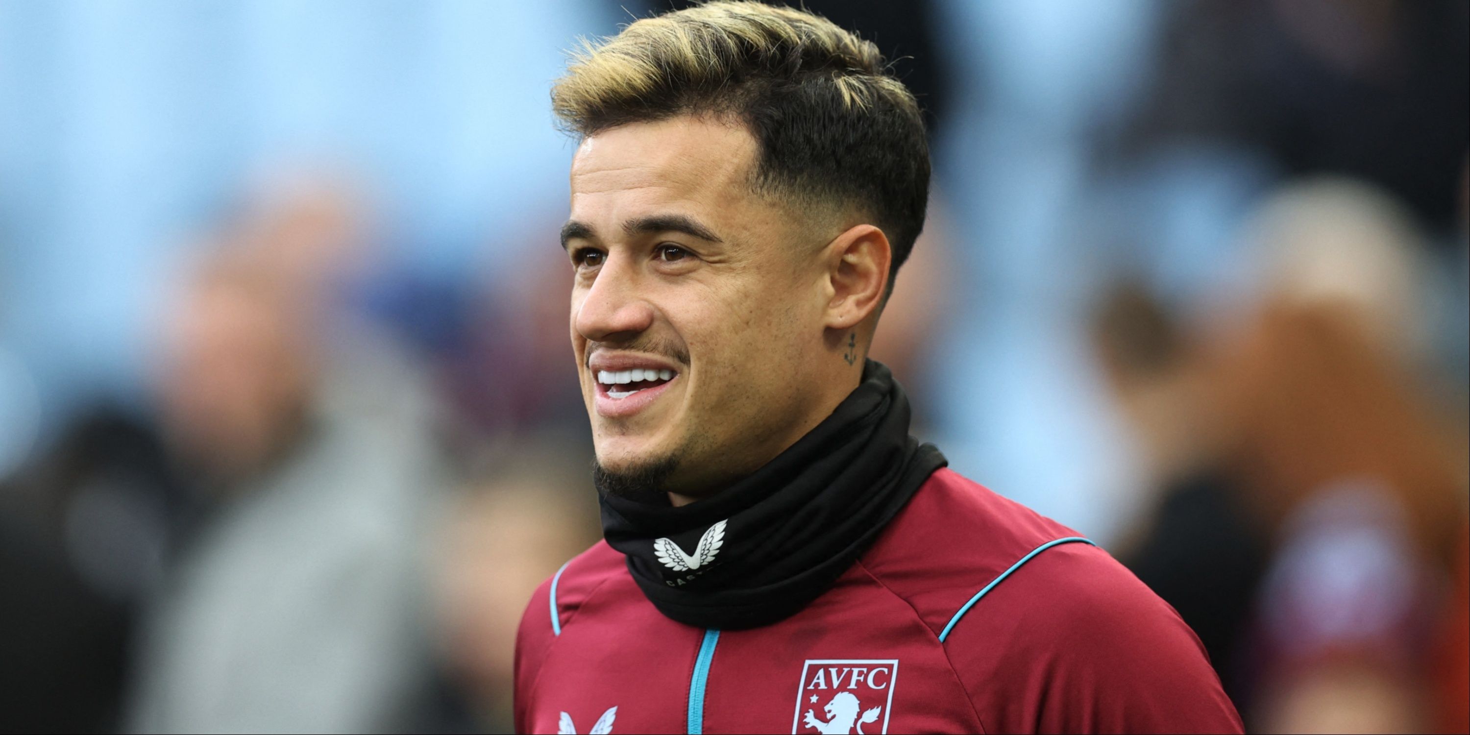 Aston Villa attacking midfielder Philippe Coutinho during a pre-match warm-up