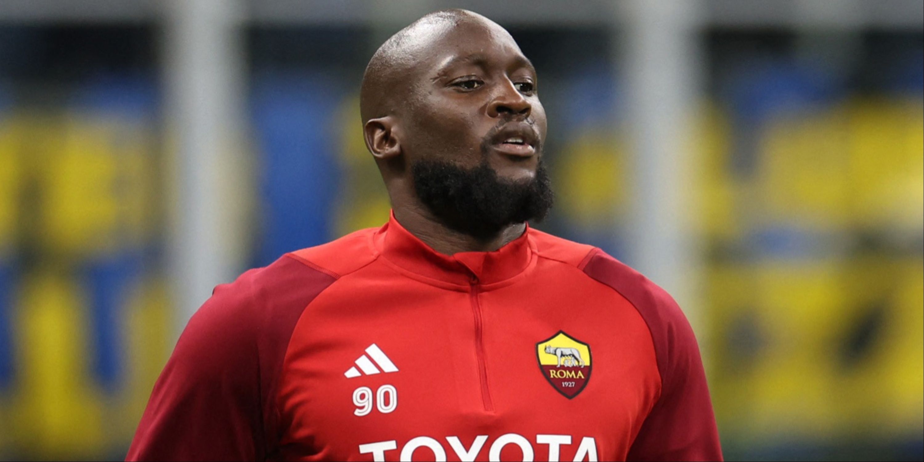 Romelu Lukaku warming up during his spell at Roma