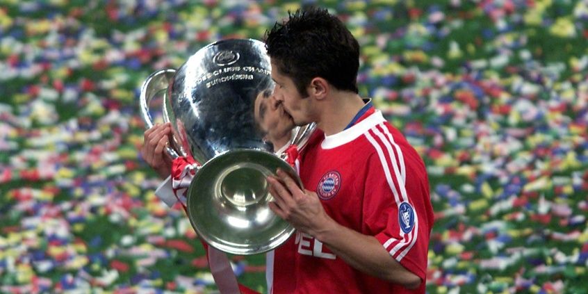 Bayern Munich's Bixente Lizarazu kisses the European Cup after the Champions League final at the San Siro Stadium in Milan, May 23, 2001