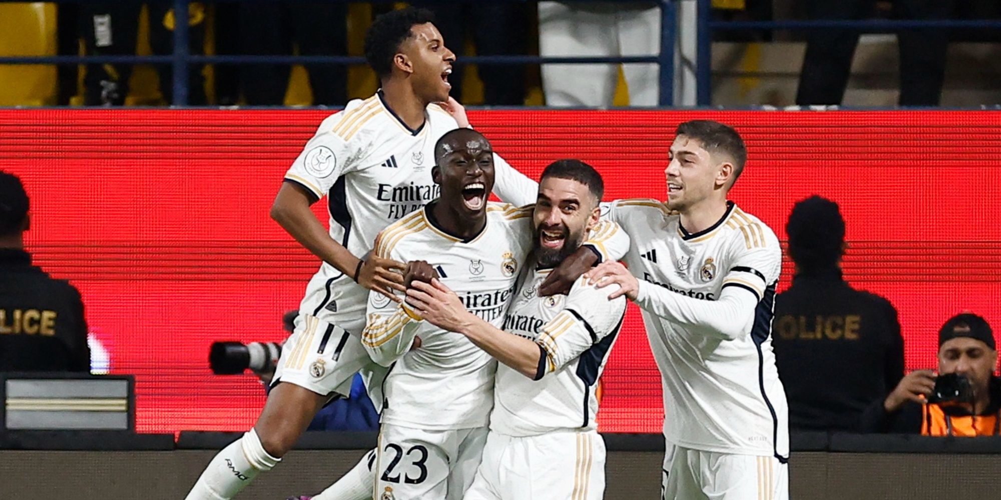 Real Madrid's Ferland Mendy celebrates scoring their second goal with teammates