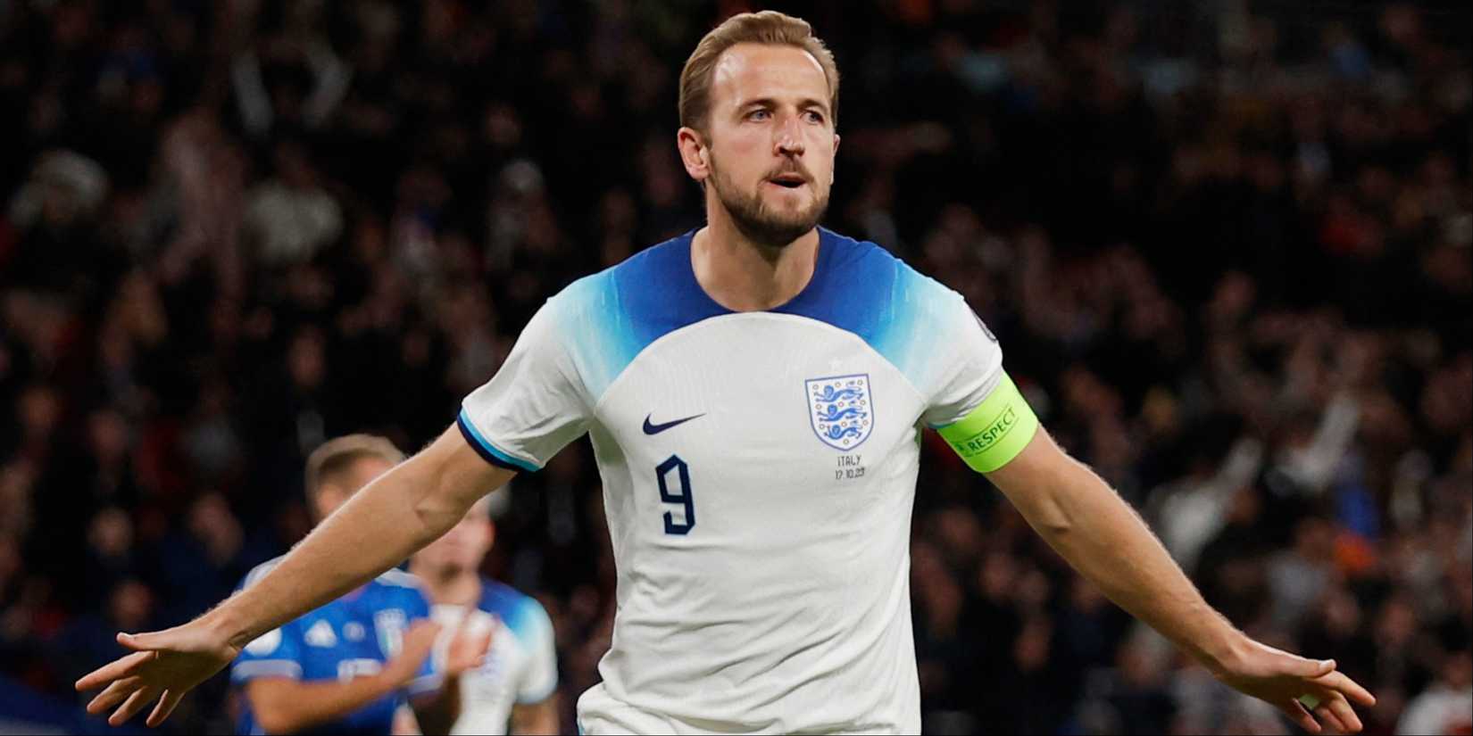 Harry Kane celebrates scoring for England