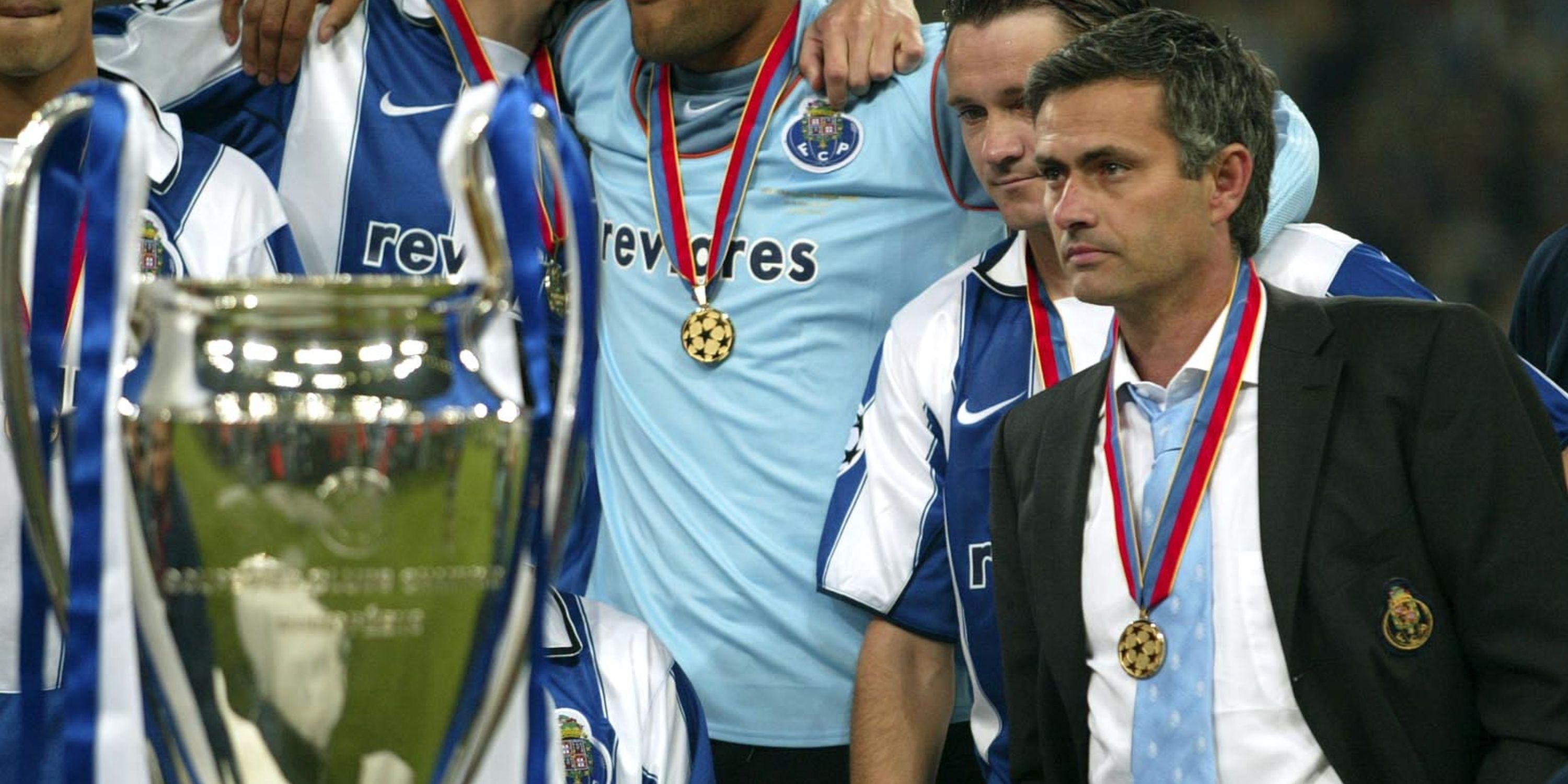 Porto manager Jose Mourinho and the 2004 Champions League trophy