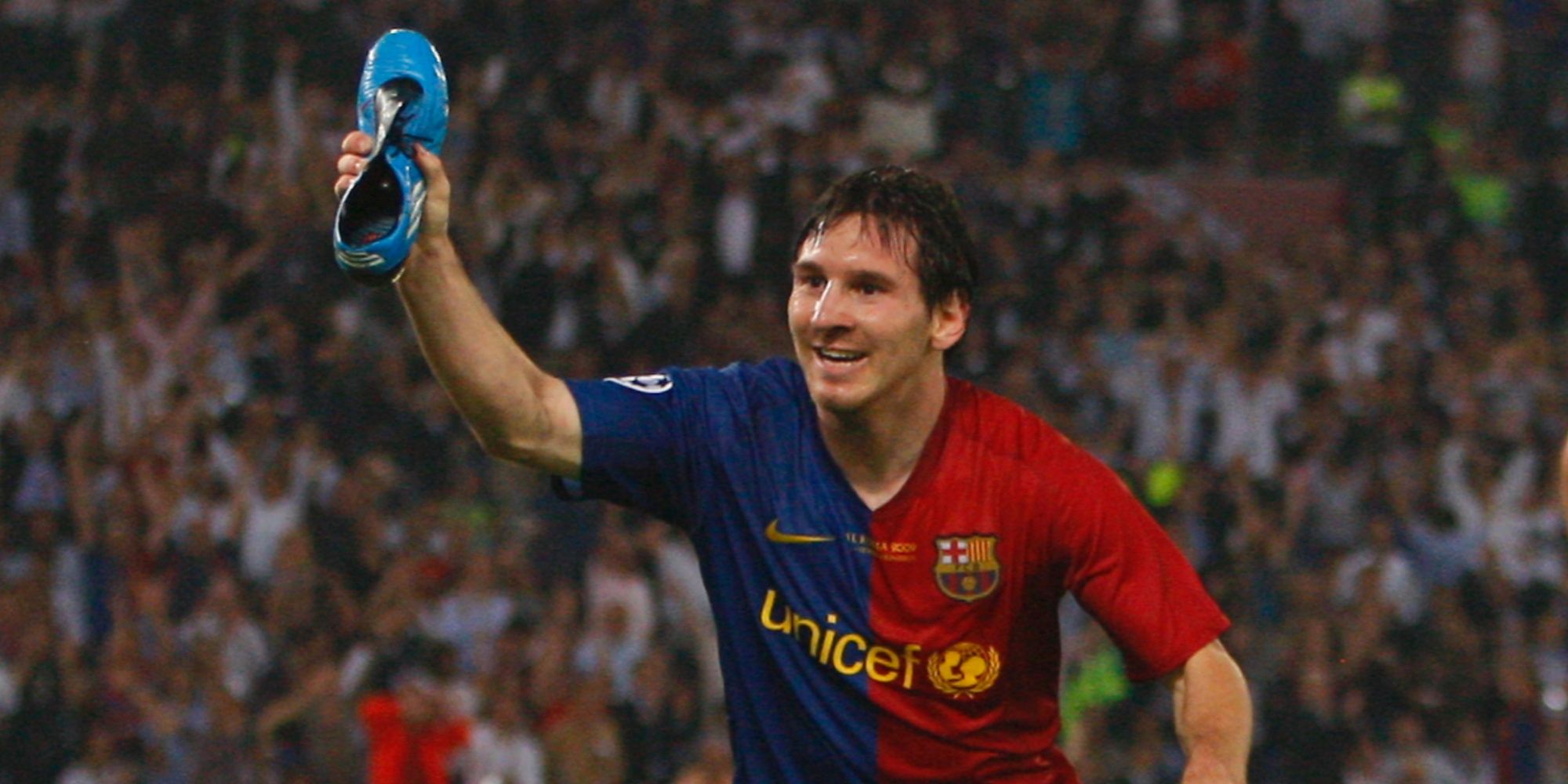 Barcelona's Lionel Messi celebrates goal against Man Utd