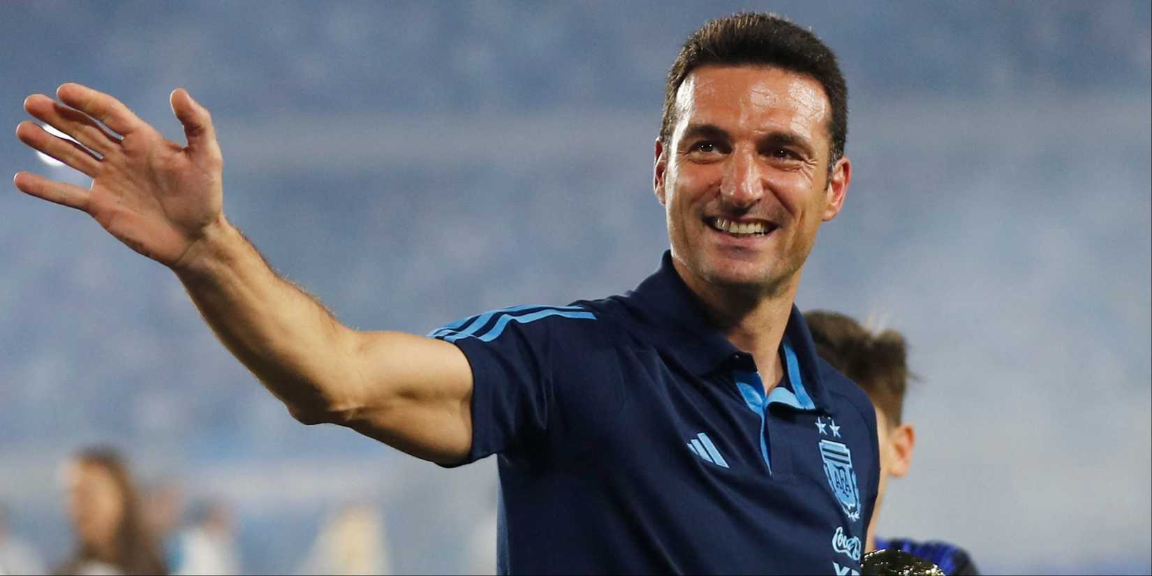 Argentina manager Lionel Scaloni celebrating