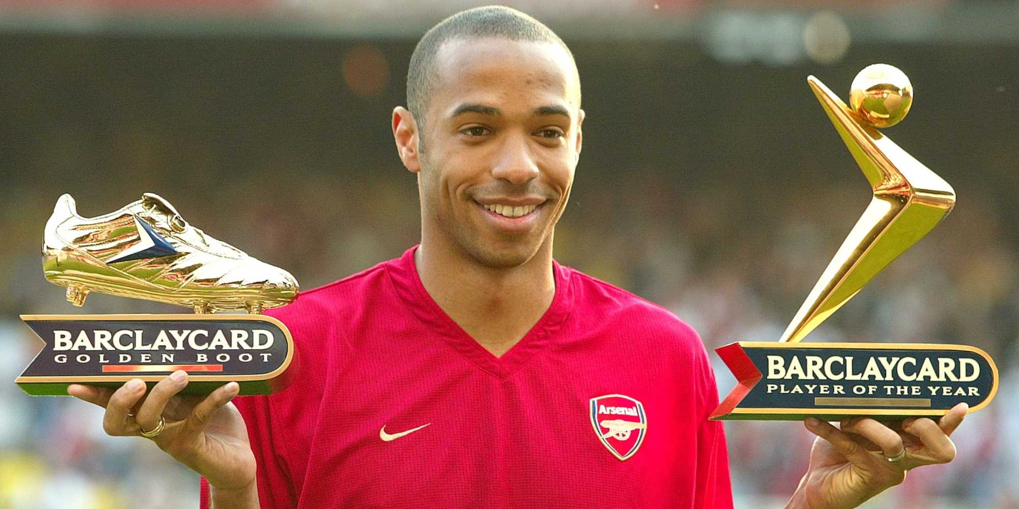 Thierry Henry celebrates his Golden Boot and POTY awards with Arsenal