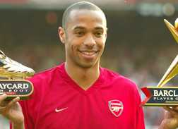 Thierry Henry celebrates his Golden Boot and POTY awards with Arsenal