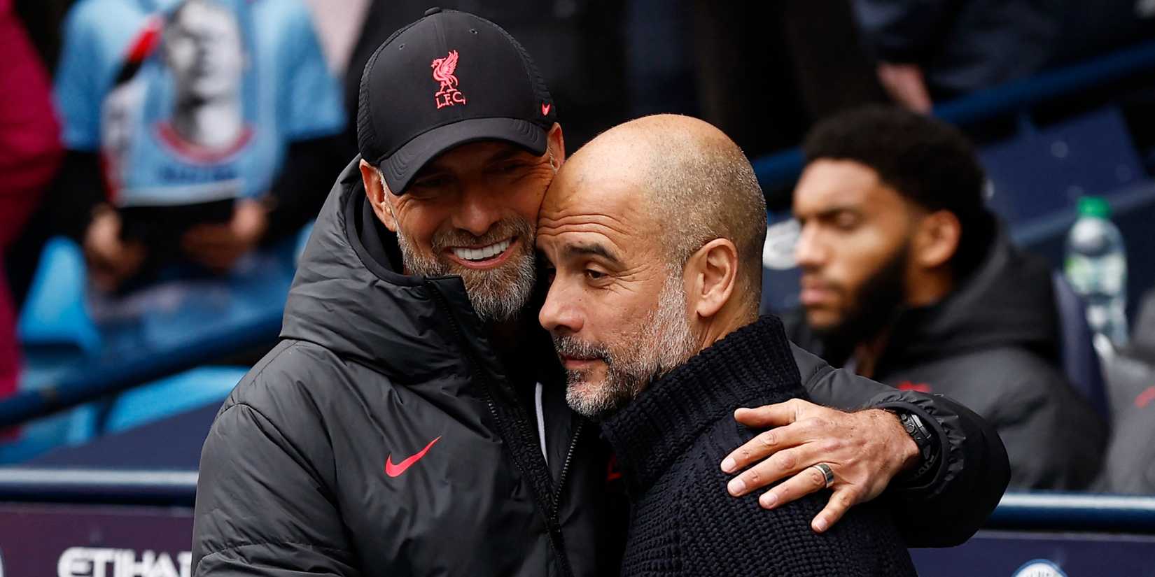 Jurgen Klopp and Pep Guardiola embrace