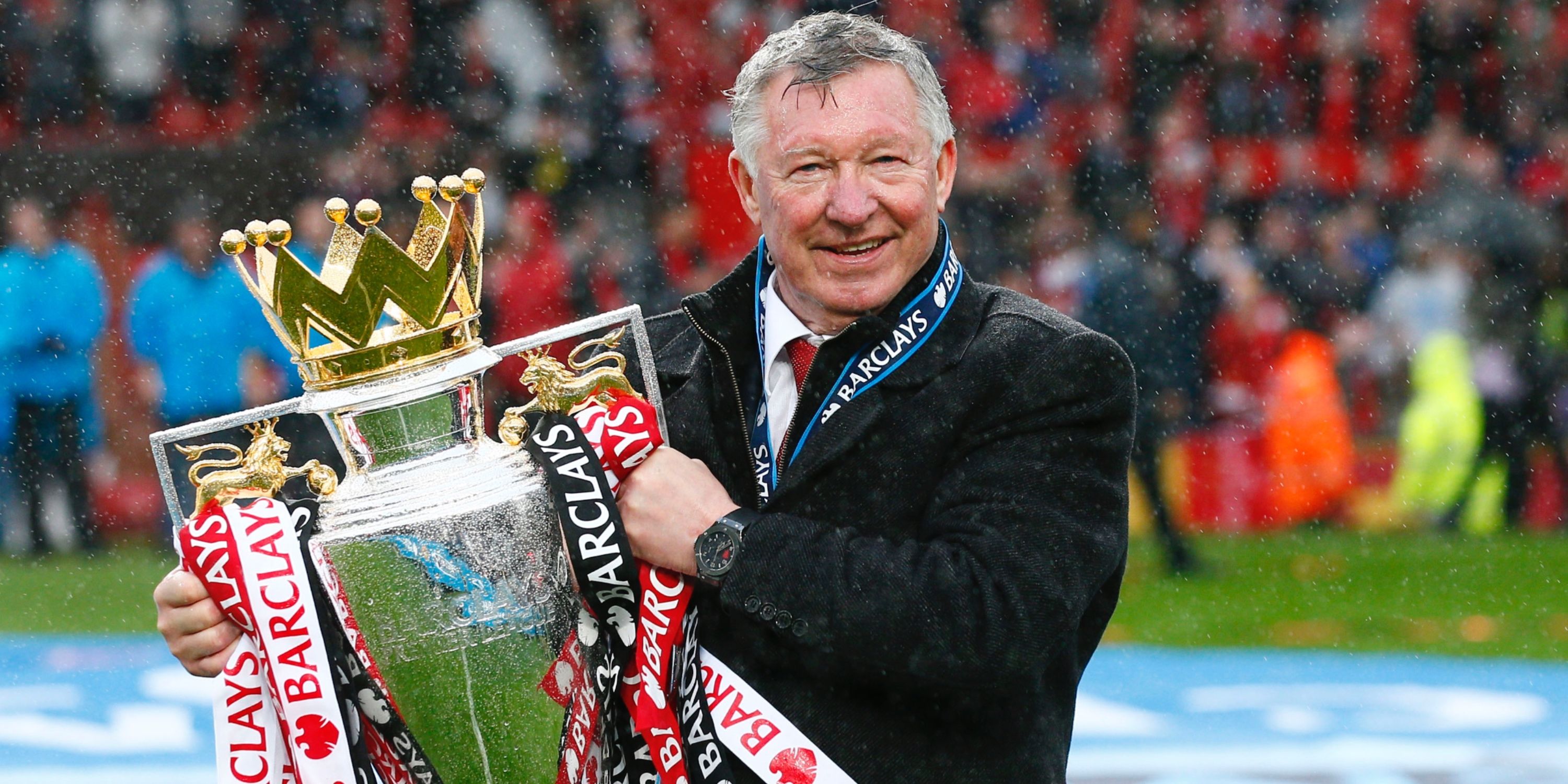 Sir Alex Ferguson with the Premier League trophy