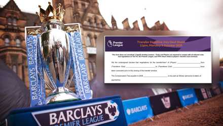 The Premier League title with a transfer deal sheet.