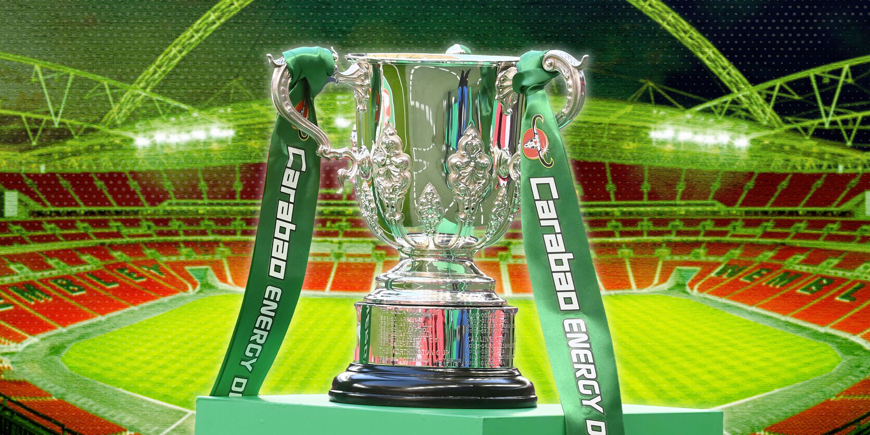 The Carabao Cup on display at Wembley Stadium.