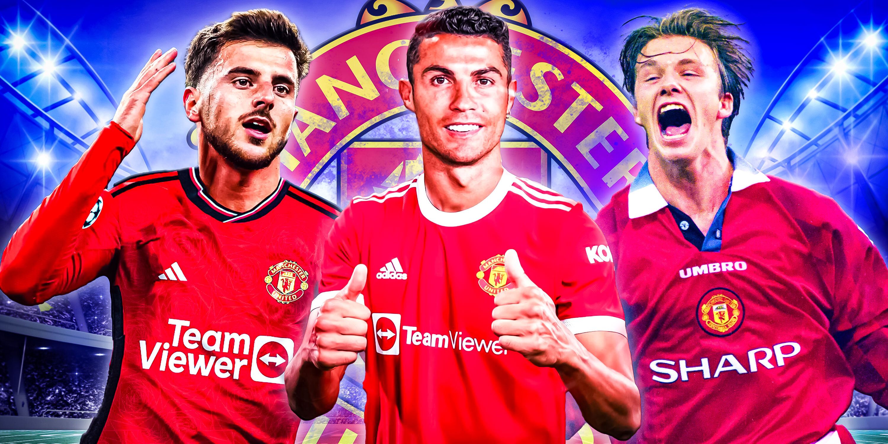 Mason Mount, Cristiano Ronaldo and David Beckham of Manchester United.