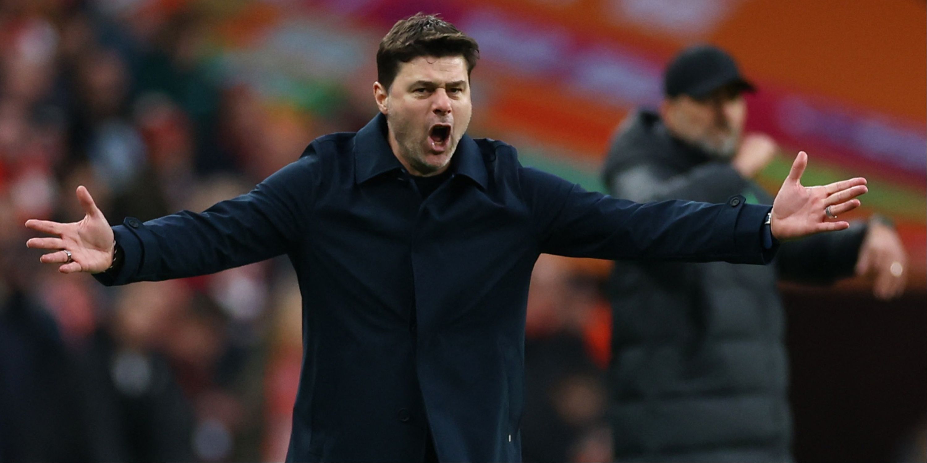 Chelsea manager Mauricio Pochettino angrily barks out orders to his players