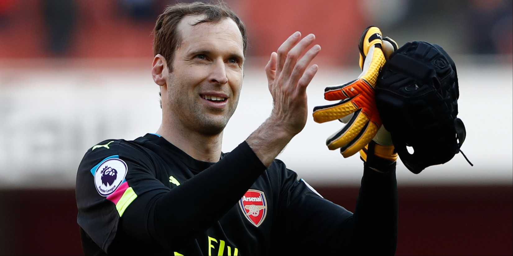 Petr Čech claps the Arsenal supporters following a victory.