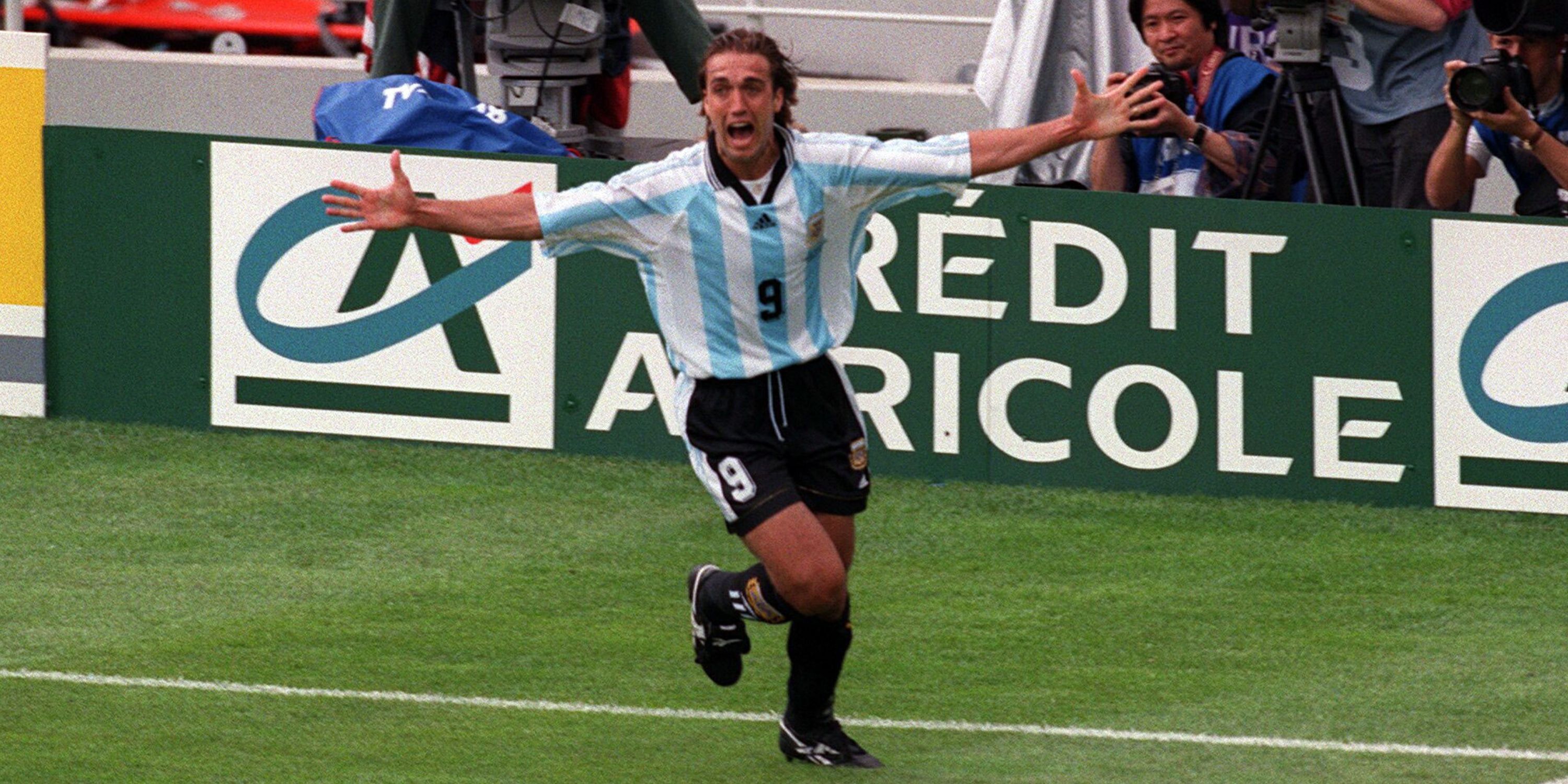Gabriel Batistuta celebrating a goal for Argentina