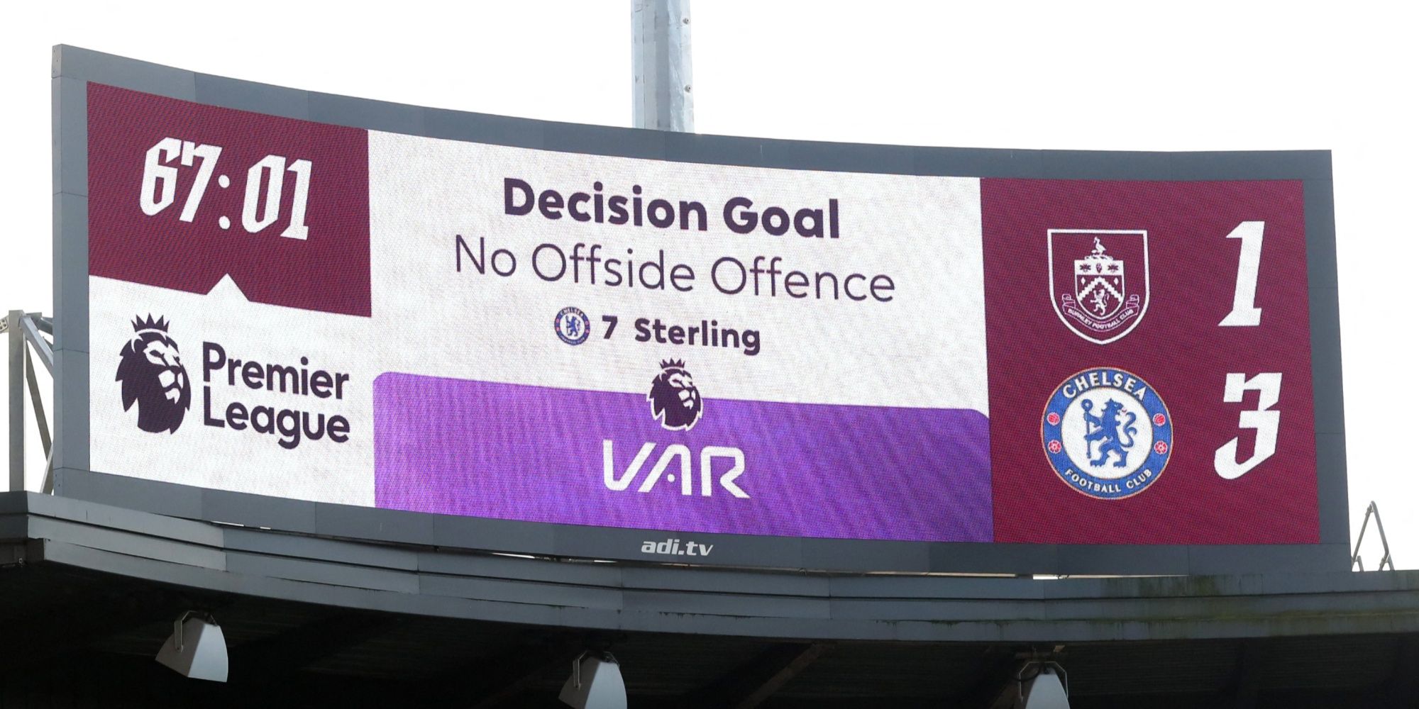 Premier League scoreboard with VAR