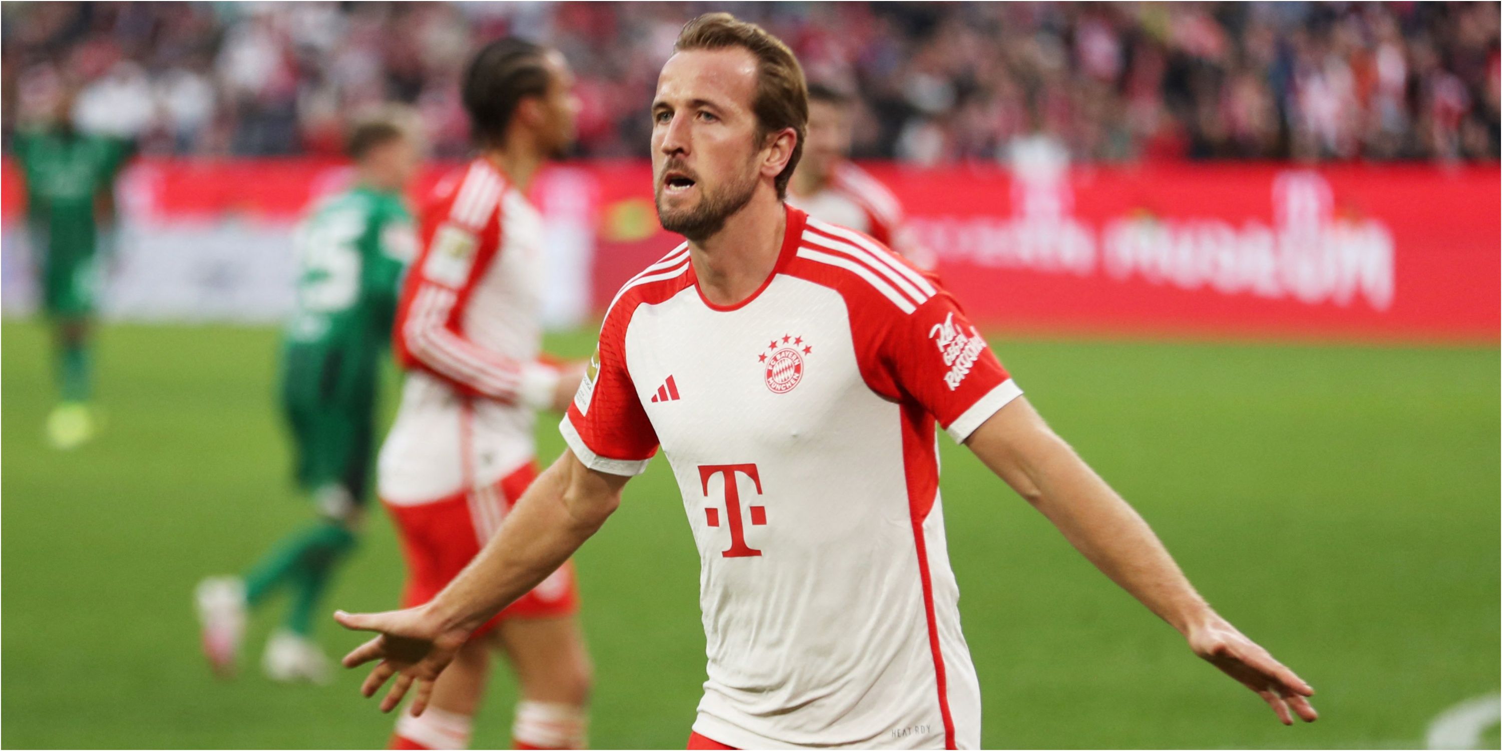 Harry Kane celebrates scoring for Bayern Munich