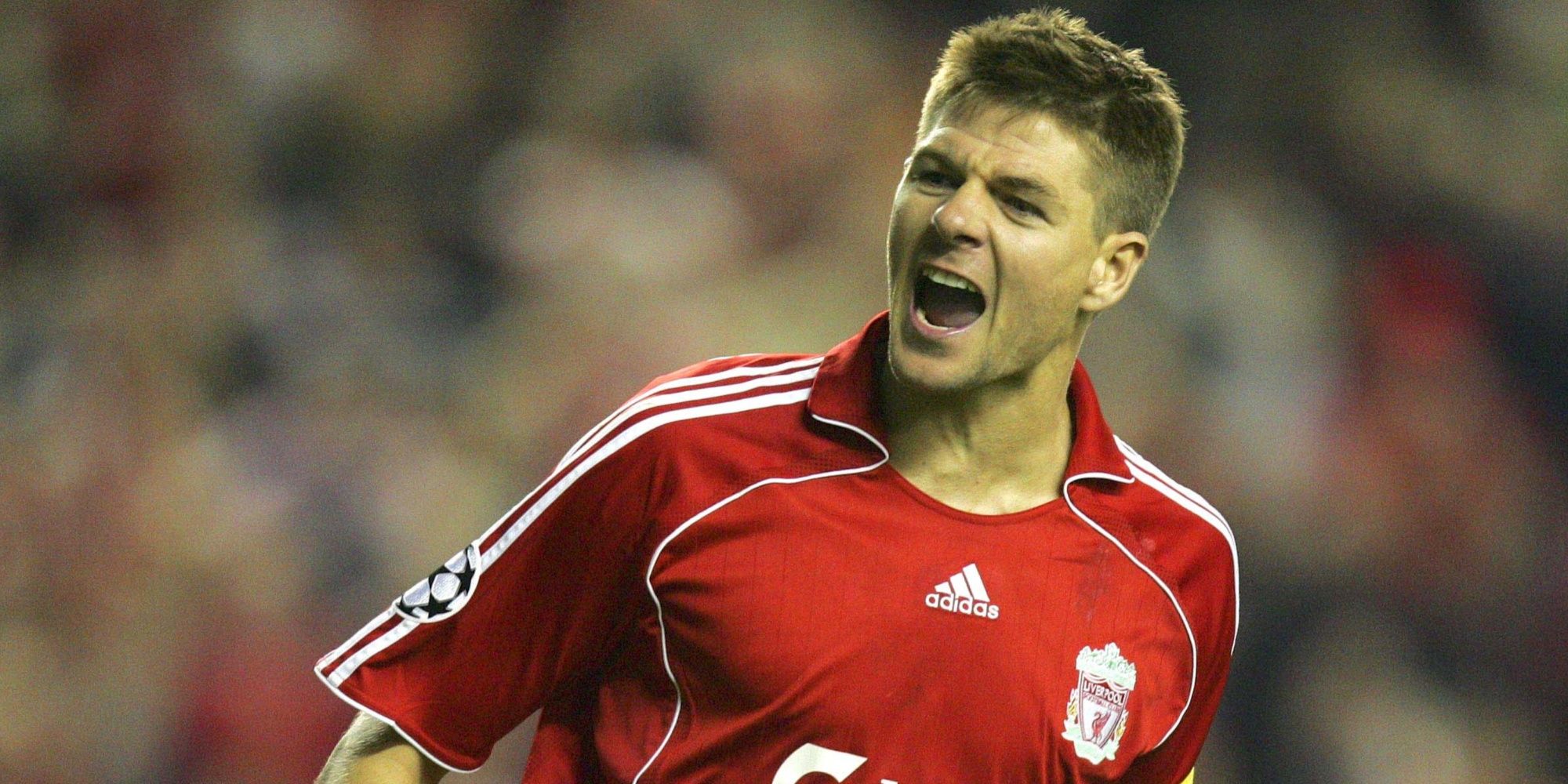 Steven Gerrard celebrates a goal for Liverpool with a roar