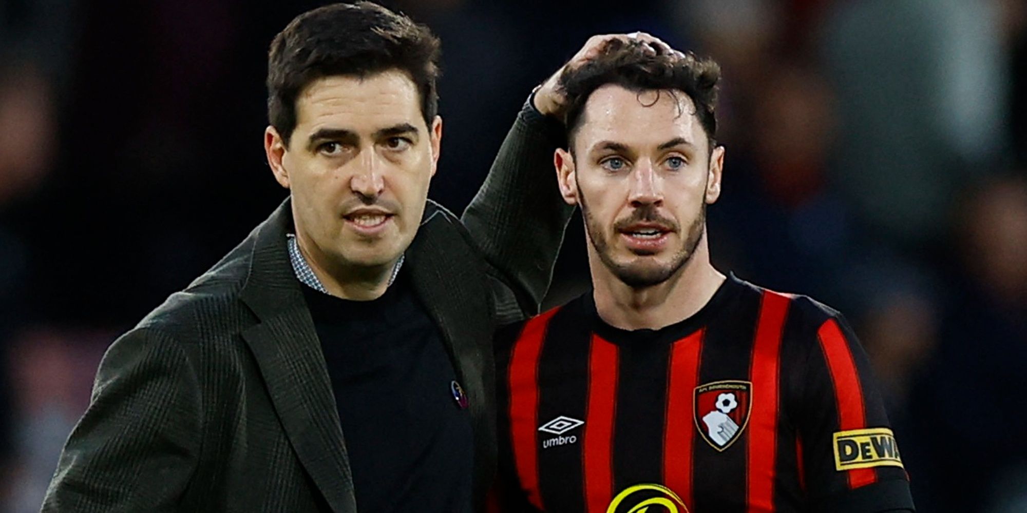 AFC Bournemouth manager Andoni Iraola with Adam Smith