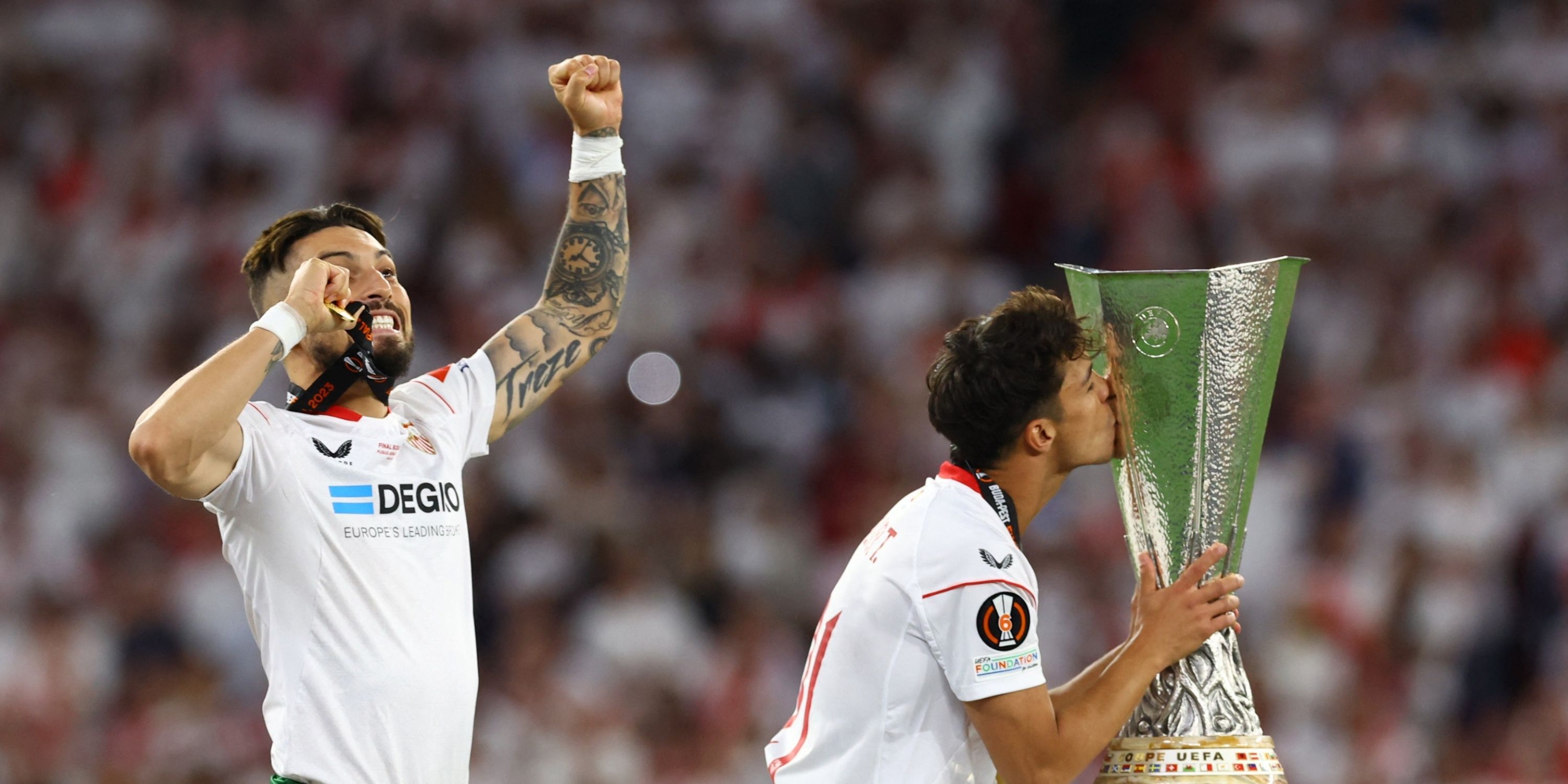 Sevilla lifting Europa League trophy