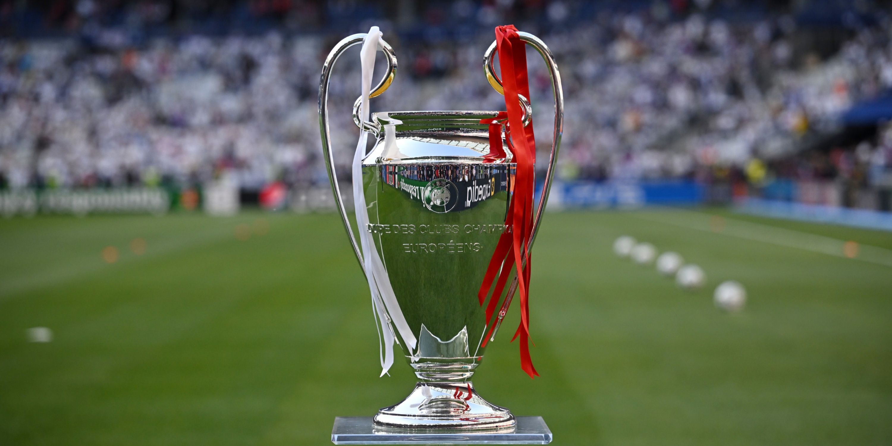 The Champions League trophy on display.