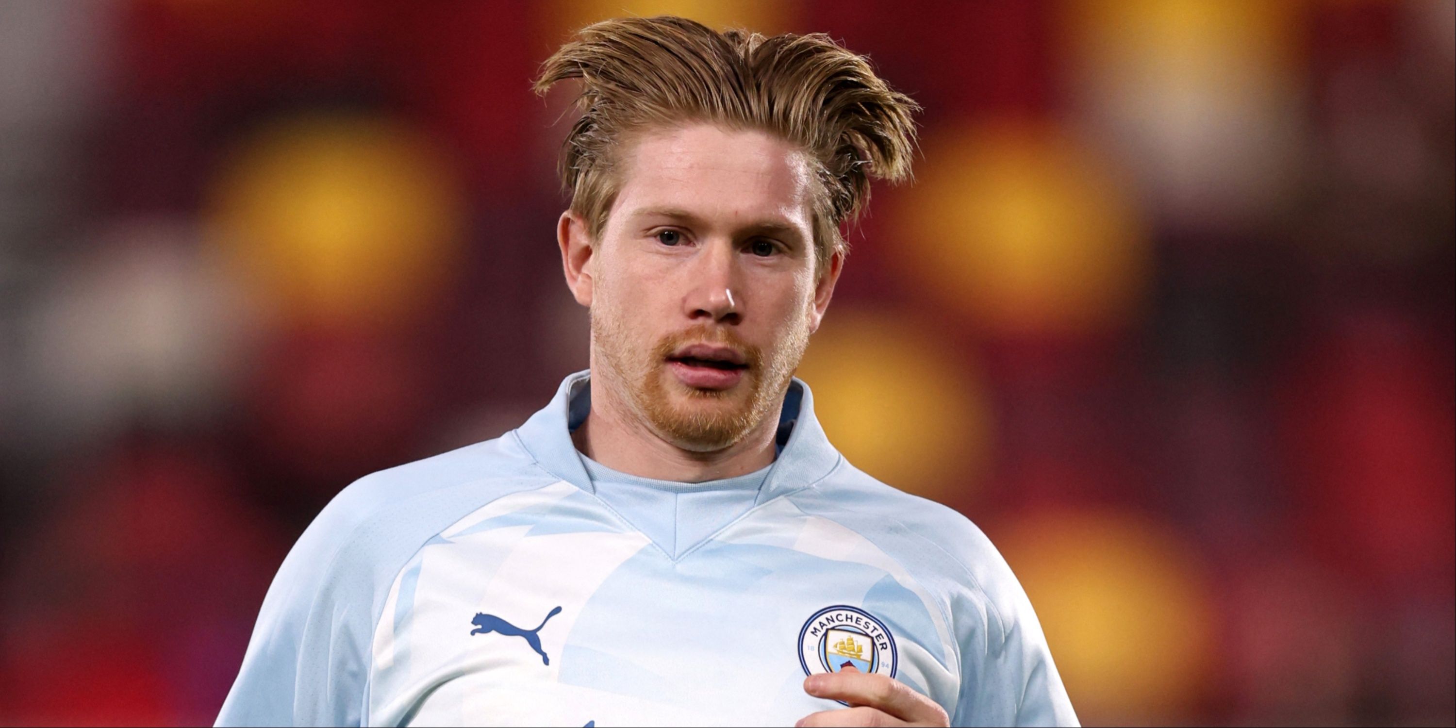 Manchester City creative midfielder Kevin De Bruyne during a pre-match warm-up