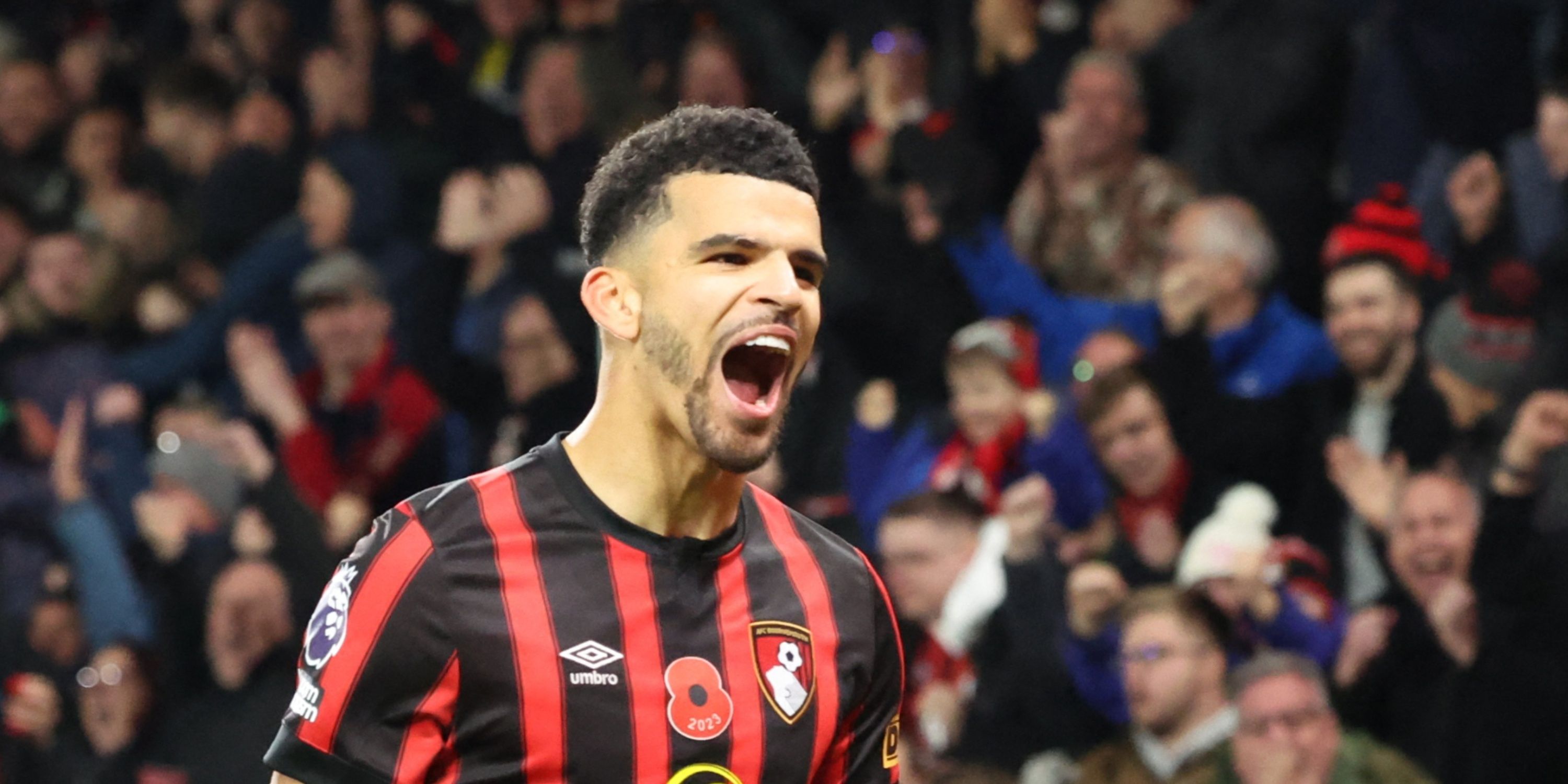 Dominic Solanke roaring in celebration of another Bournemouth goal