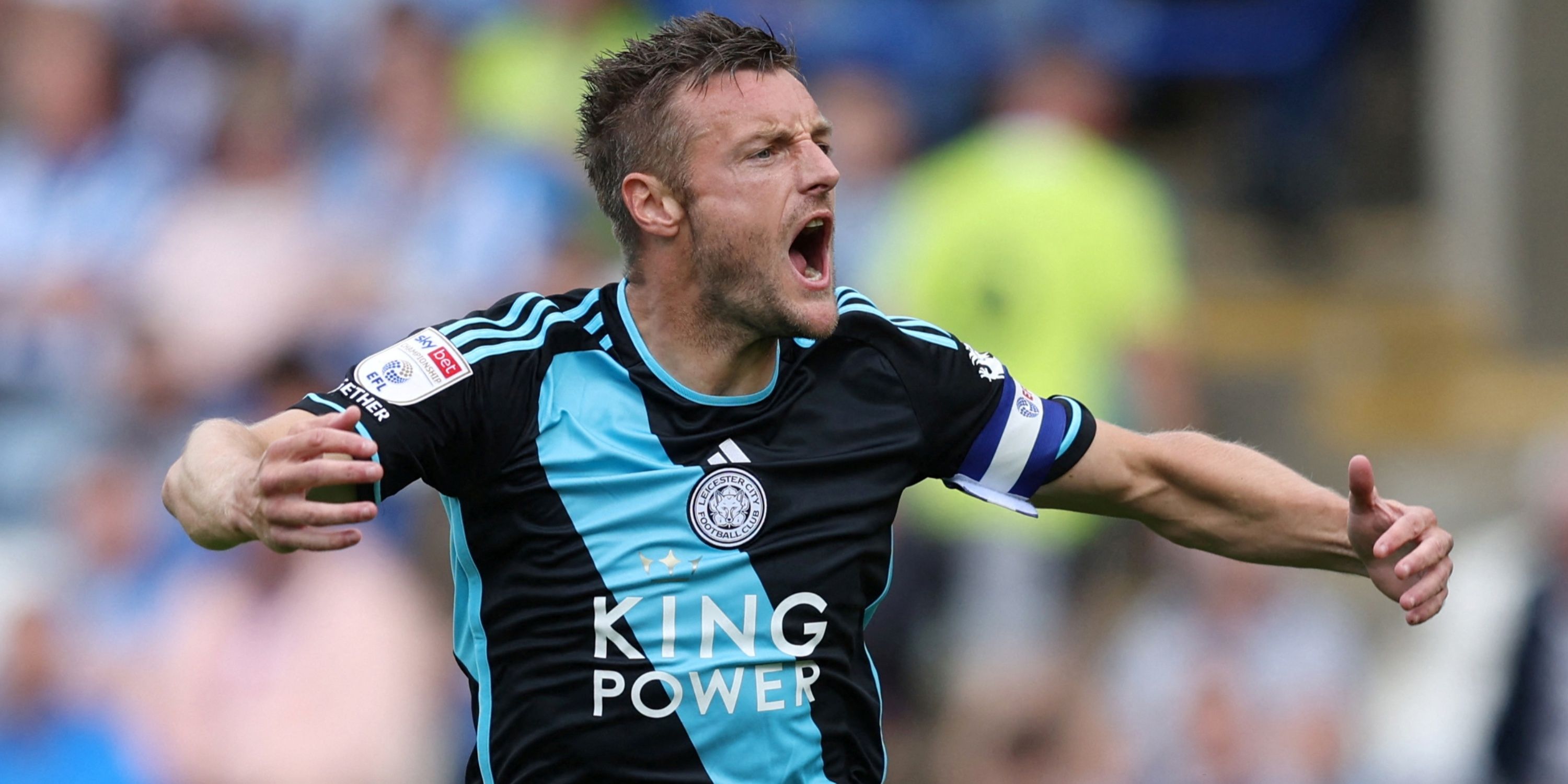Jamie Vardy celebrating for Leicester