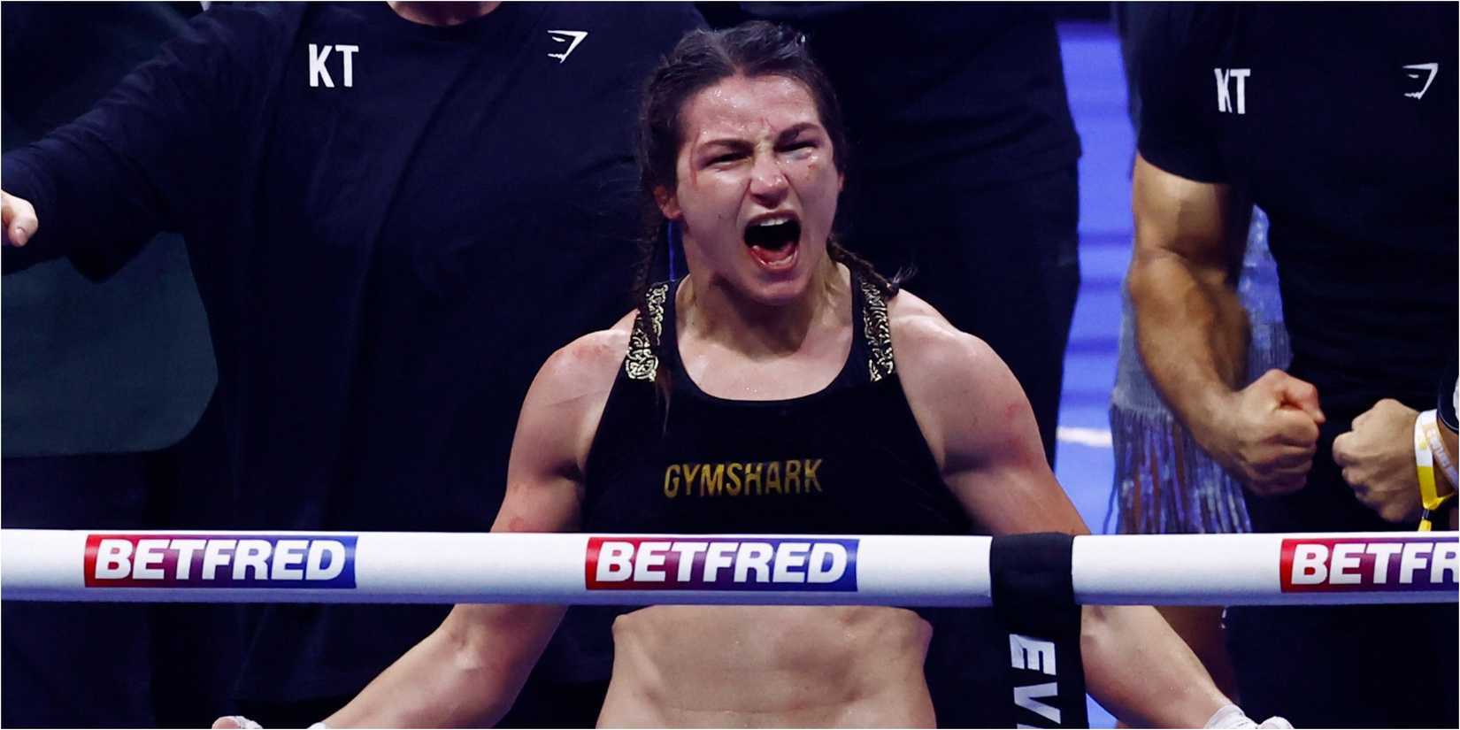 Katie Taylor celebrating