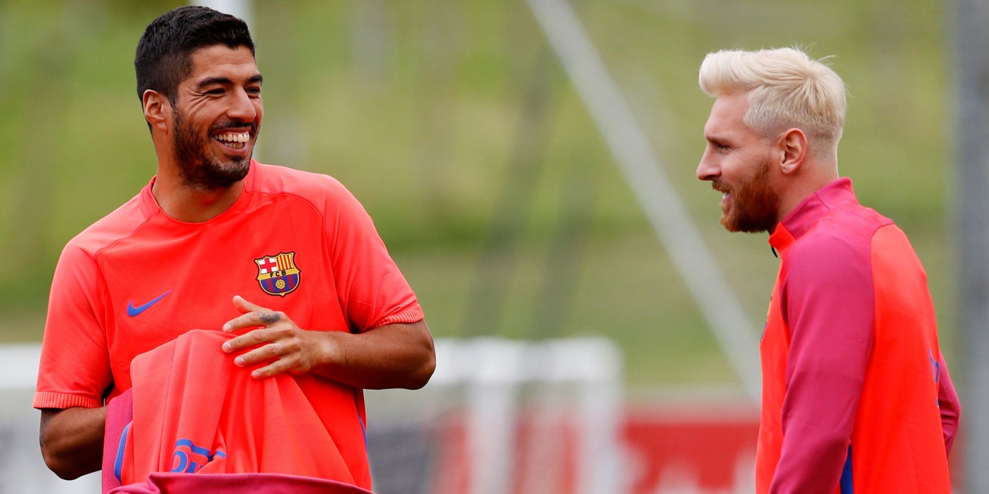 Luis Suarez and Lionel Messi in training