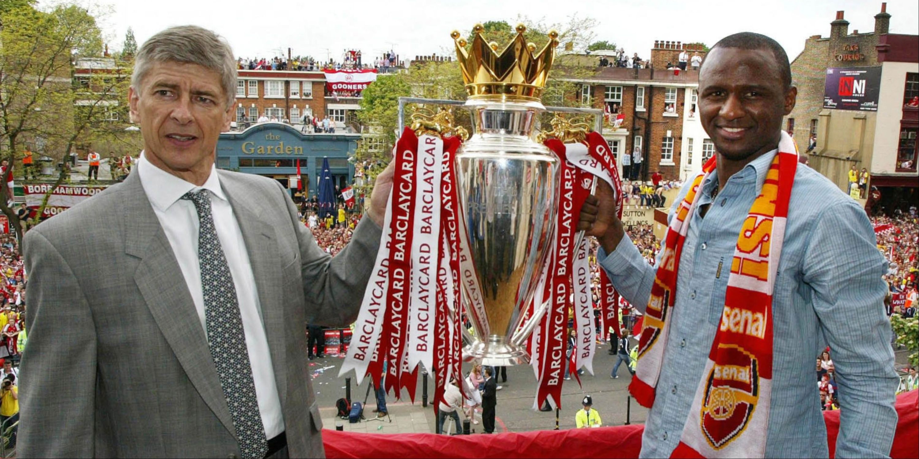 Patrick Vieira and Arsene Wenger with the Premier League trophy