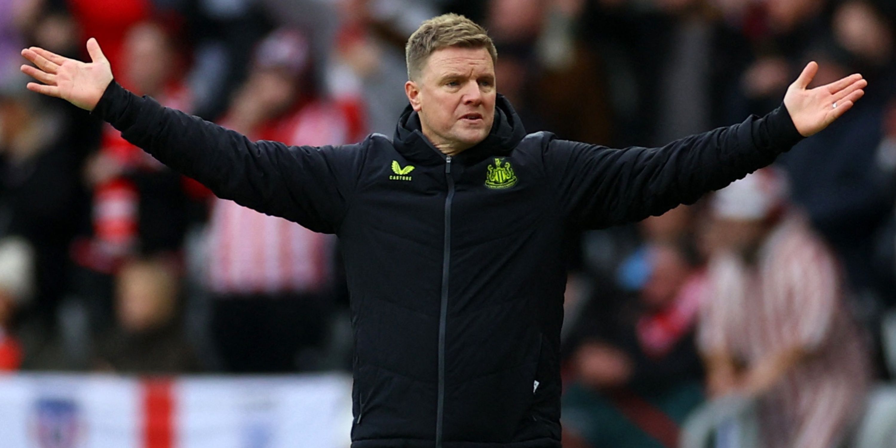 Newcastle United boss Eddie Howe questions a decision