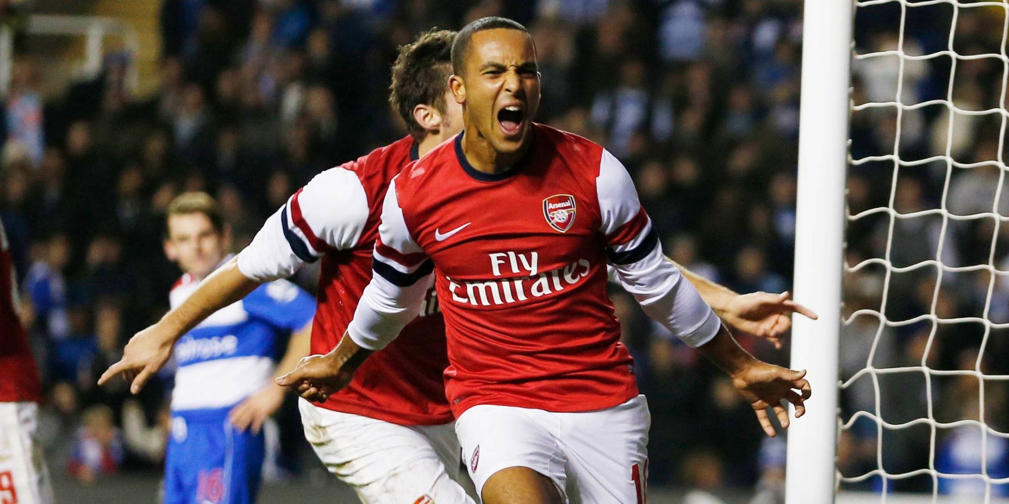 Theo Walcott celebrates scoring vs Reading