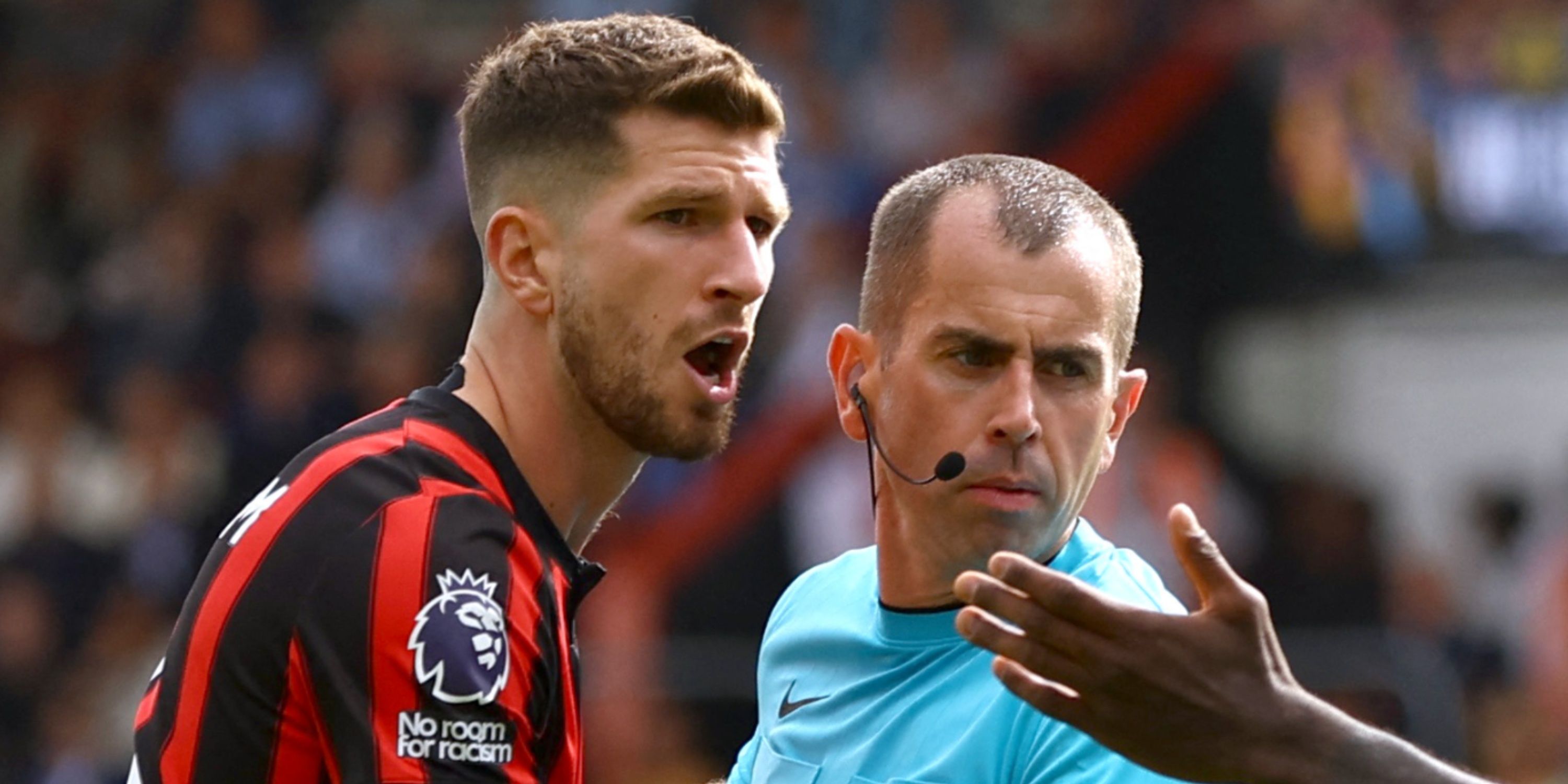 AFC Bournemouth's Chris Mepham remonstrates with referee Peter Bankes