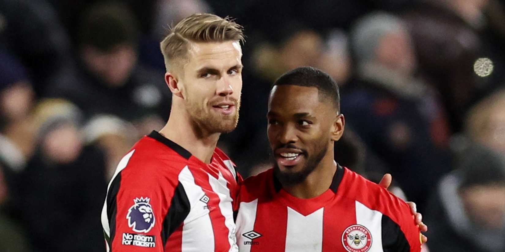 Brentford's Ivan Toney and Kristoffer Ajer celebrate 