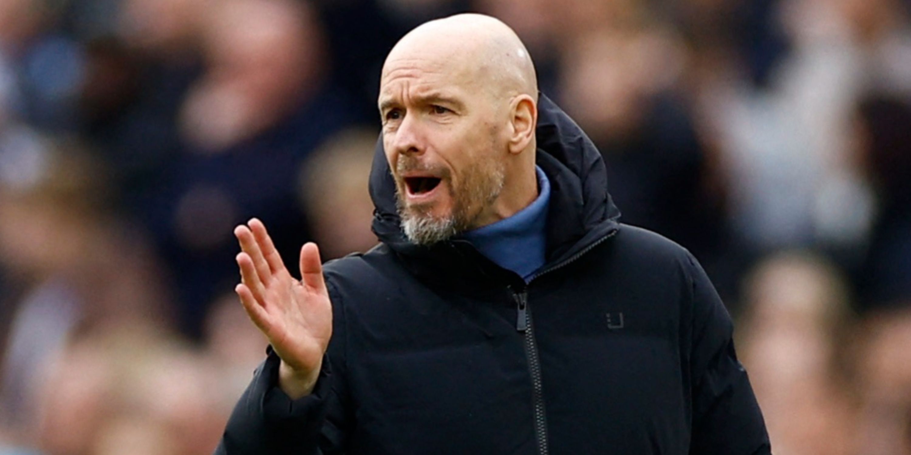 Manchester United boss Erik ten Hag shouting instructions from the touchline