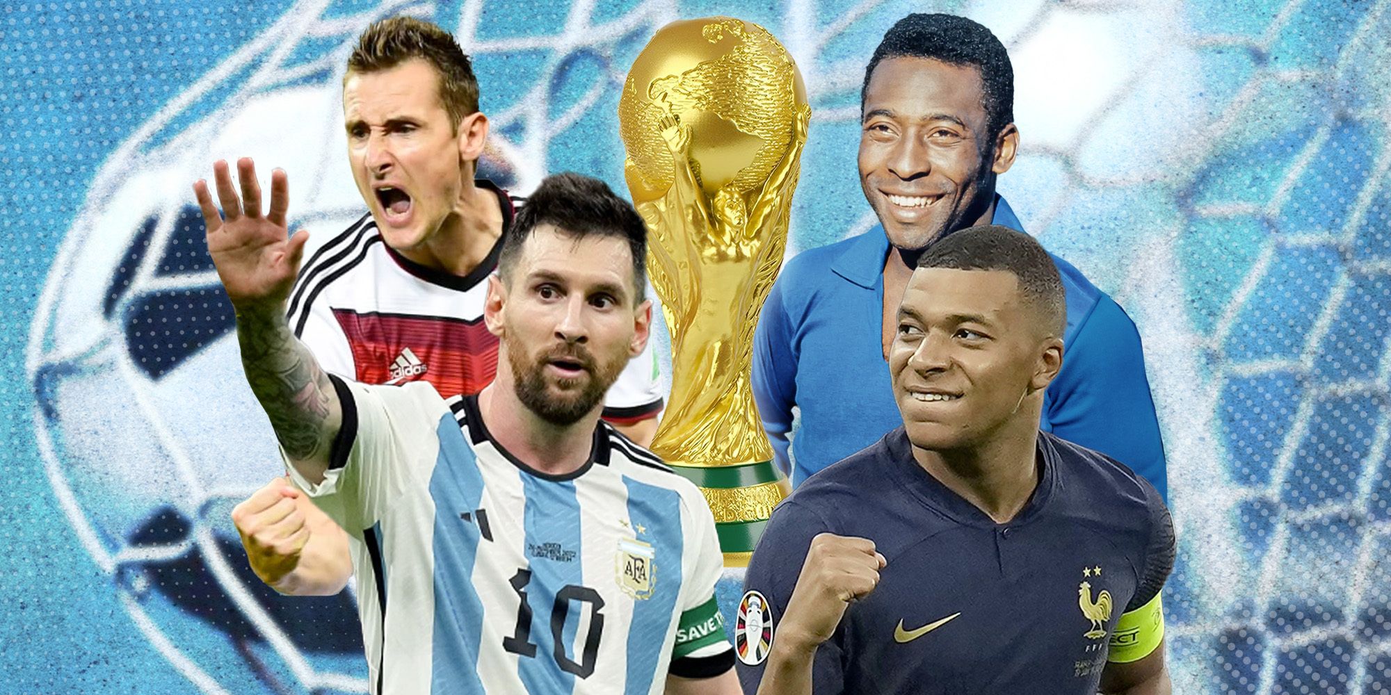 Top 10 World Cup goal-scorers featuring Lionel Messi, Kylian Mbappe, Miroslav Klose and Pele