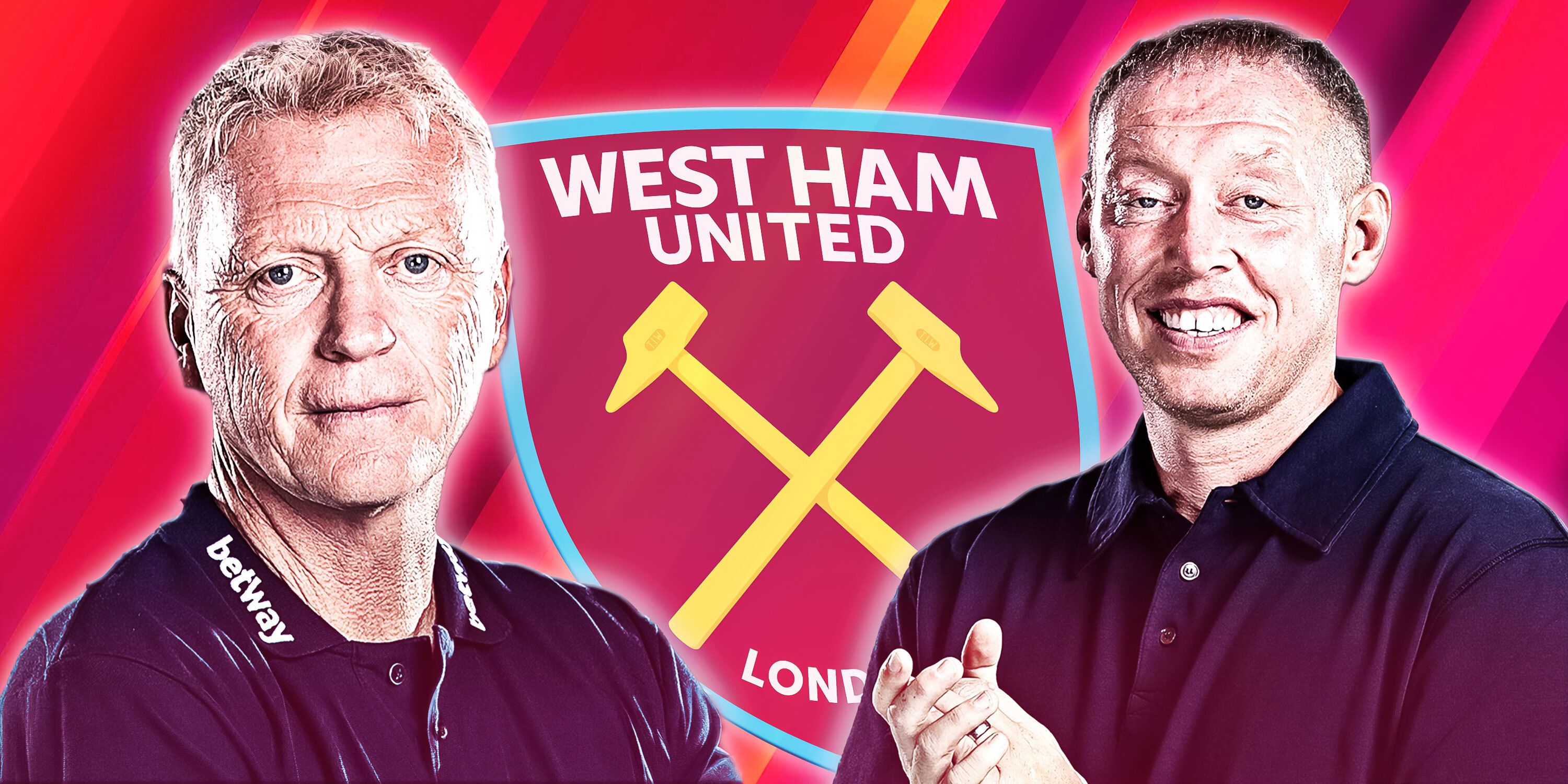 West Ham United boss David Moyes and Steve Cooper smiling