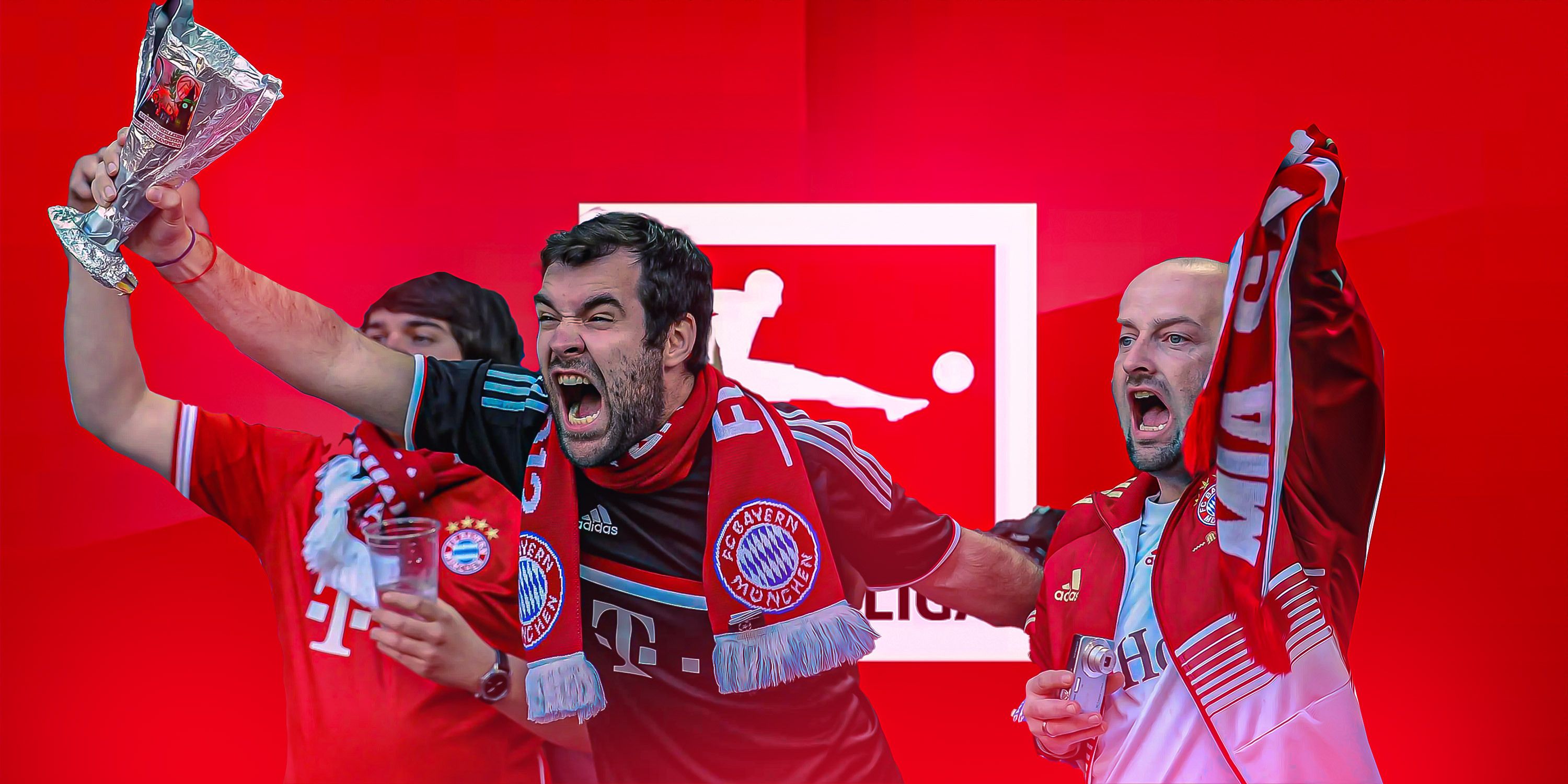 Bayern Munich football fans protesting with a Bundesliga logo