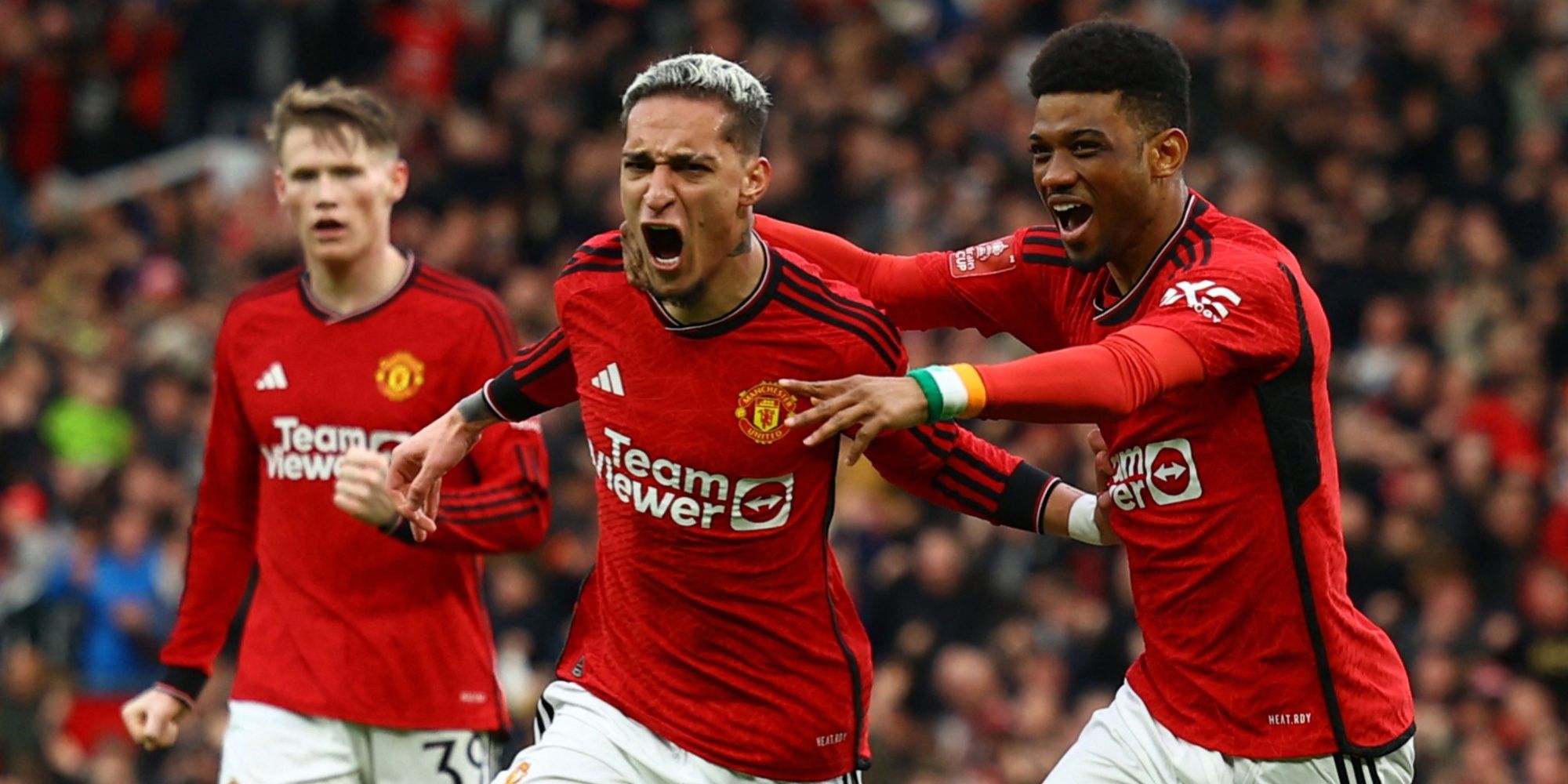 Manchester United winger Antony celebrating