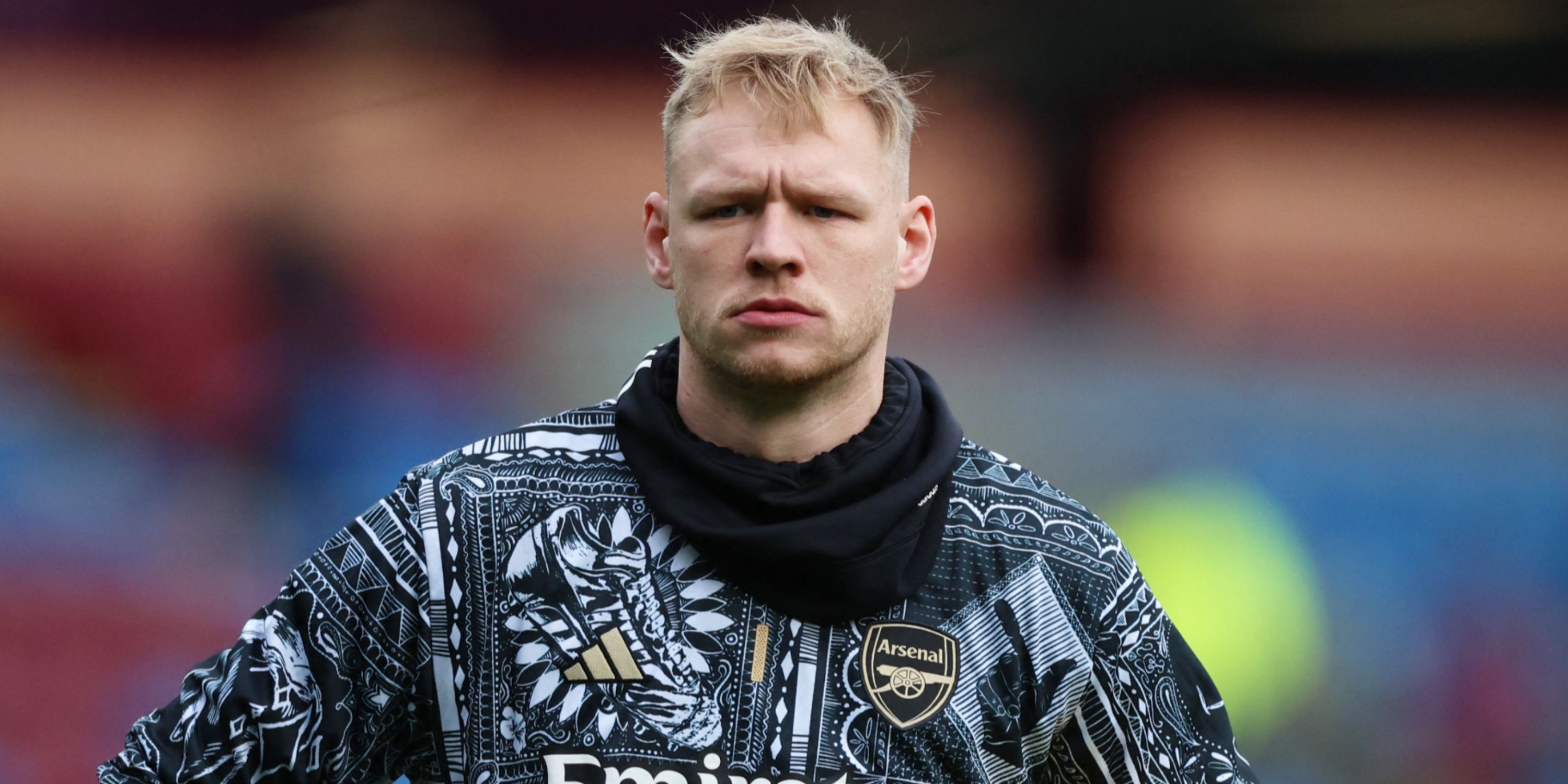 Arsenal goalkeeper Aaron Ramsdale during a pre-match warm-up