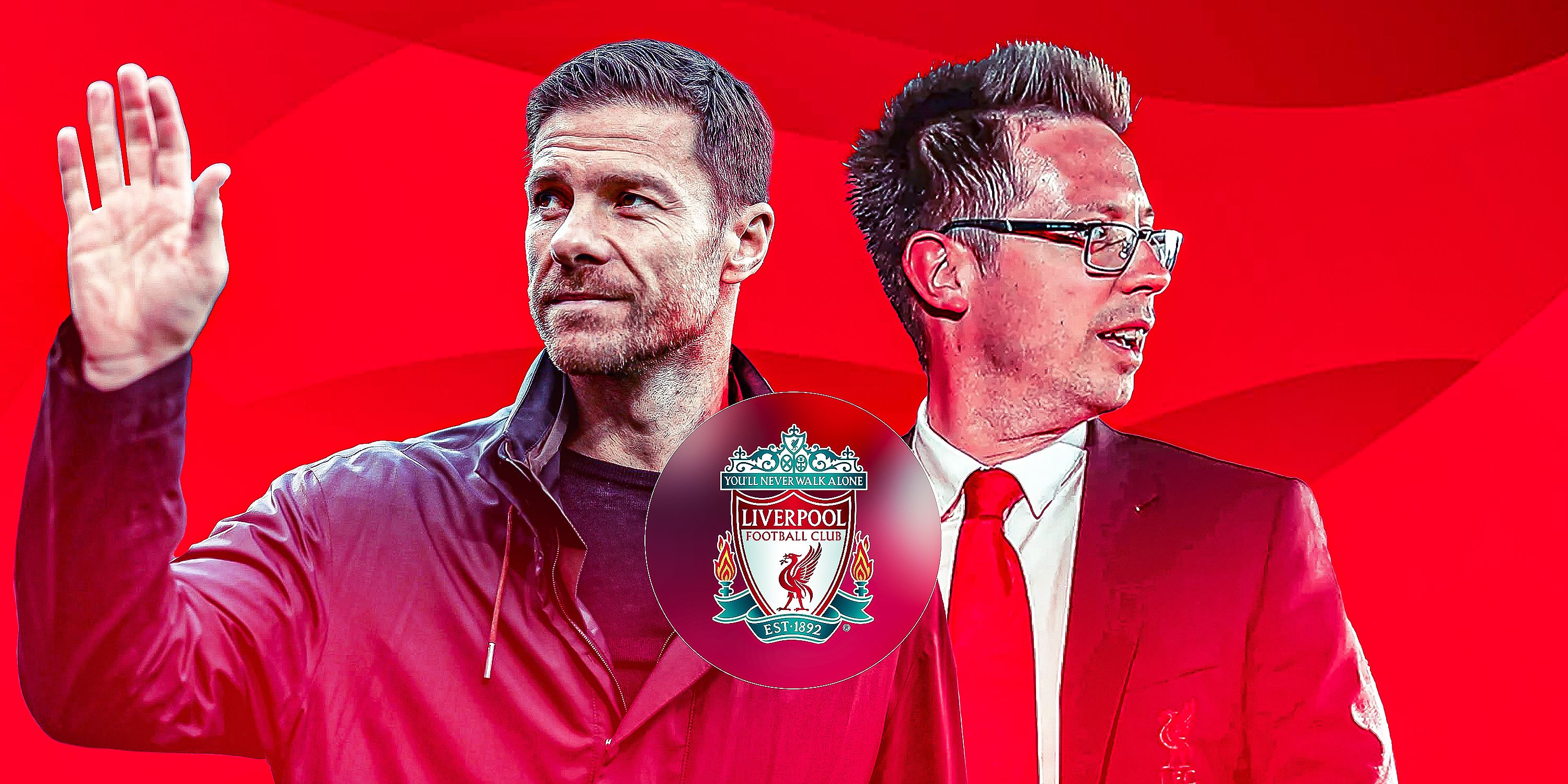 Bayer Leverkusen manager Xabi Alonso and Liverpool's Michael Edwards
