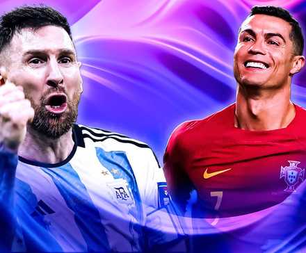 Lionel Messi and Cristiano Ronaldo celebrating.