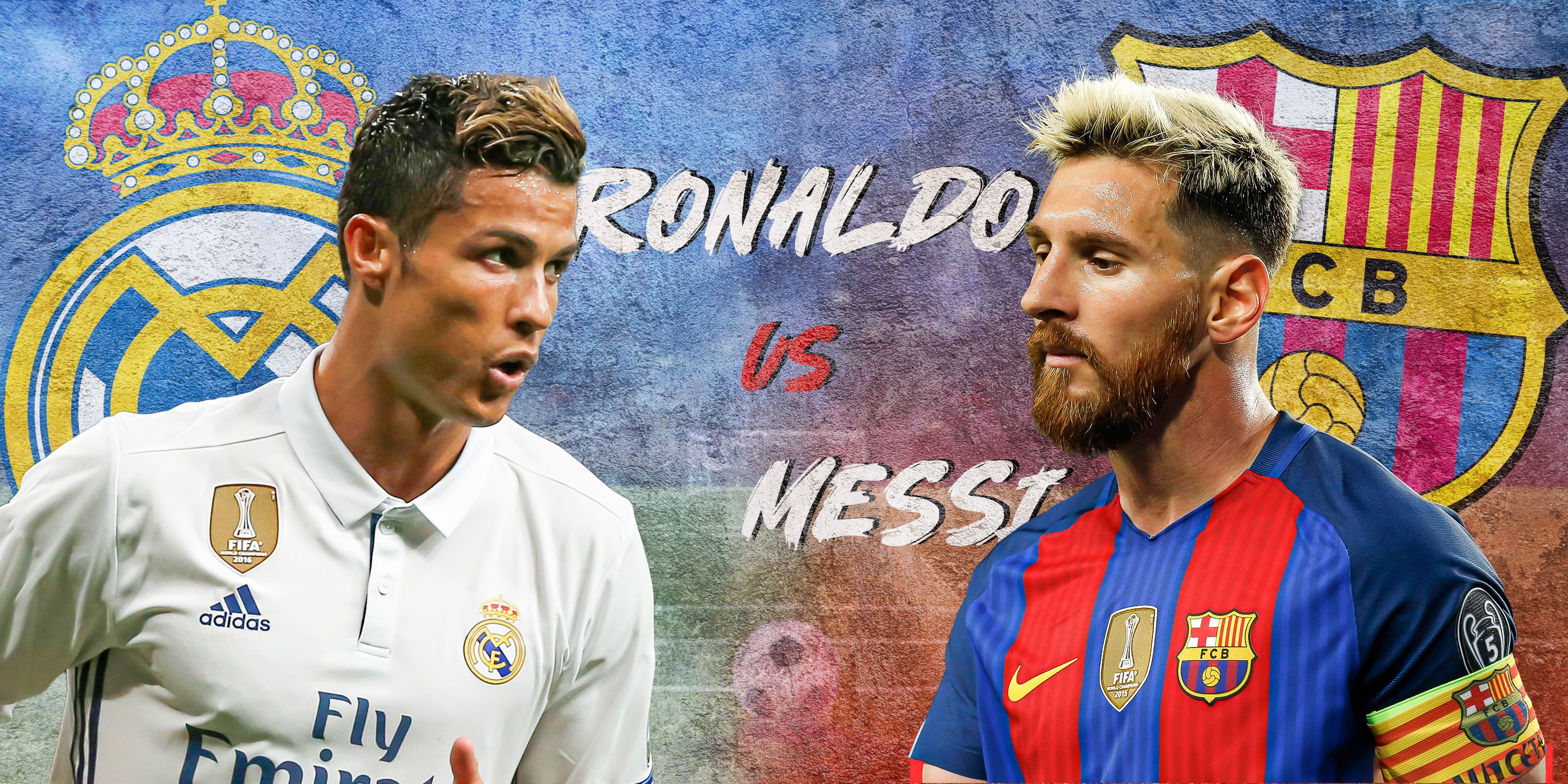 Cristiano Ronalo and Lionel Messi for Real Madrid and Barcelona facing off.