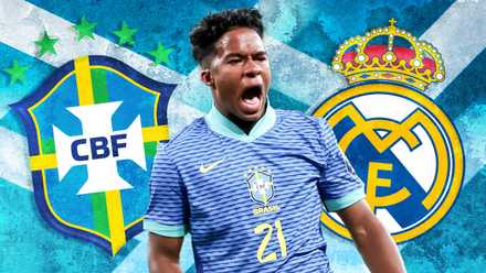 Endrick in front of Brazil and Real Made badge