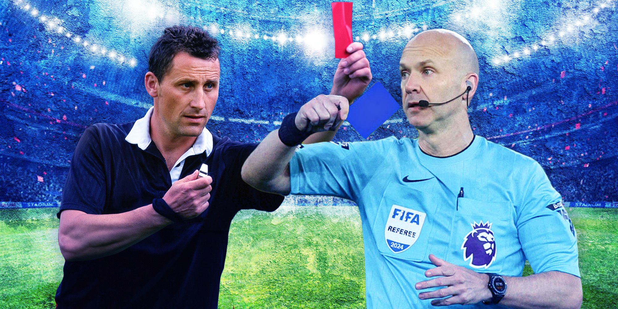 Referee Anthony Taylor is shown a red card for showing a blue card